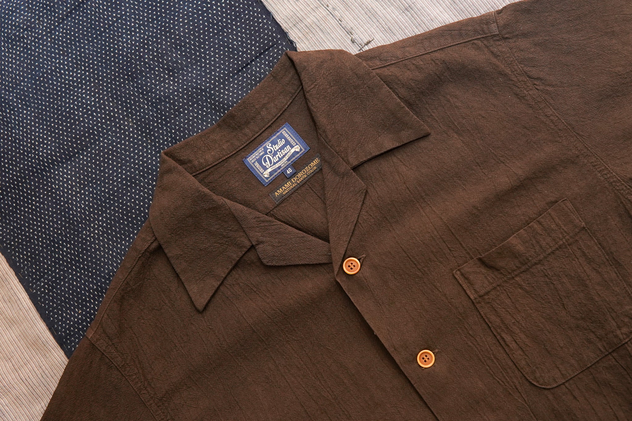 Studio D'Artisan 5739 Cotton/Linen Amami-Dorozome Mud-Dyed Shirt - Dark Brown