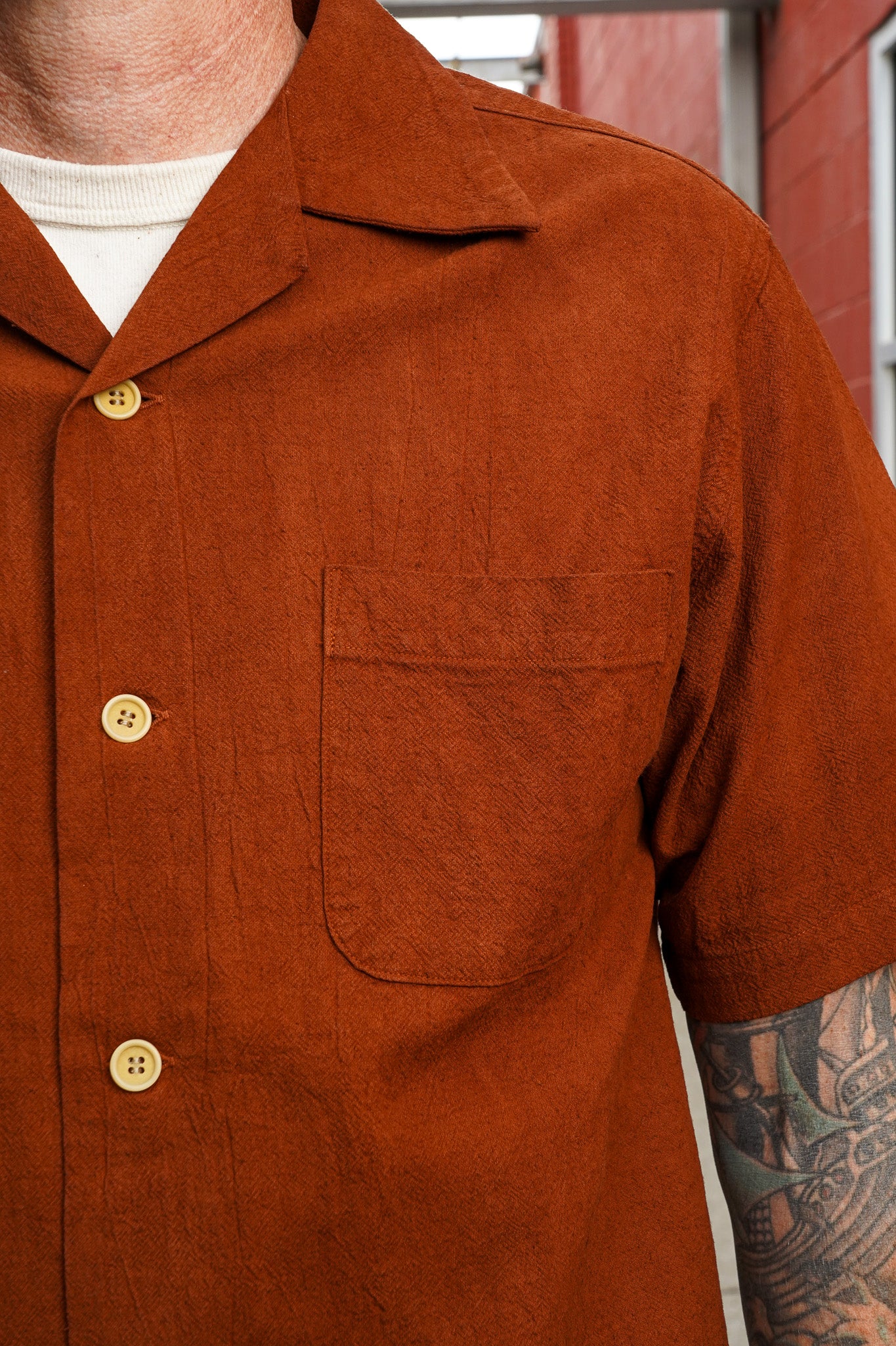 Studio D'Artisan 5739 Cotton/Linen Amami-Dorozome Mud-Dyed Shirt - Light Brown