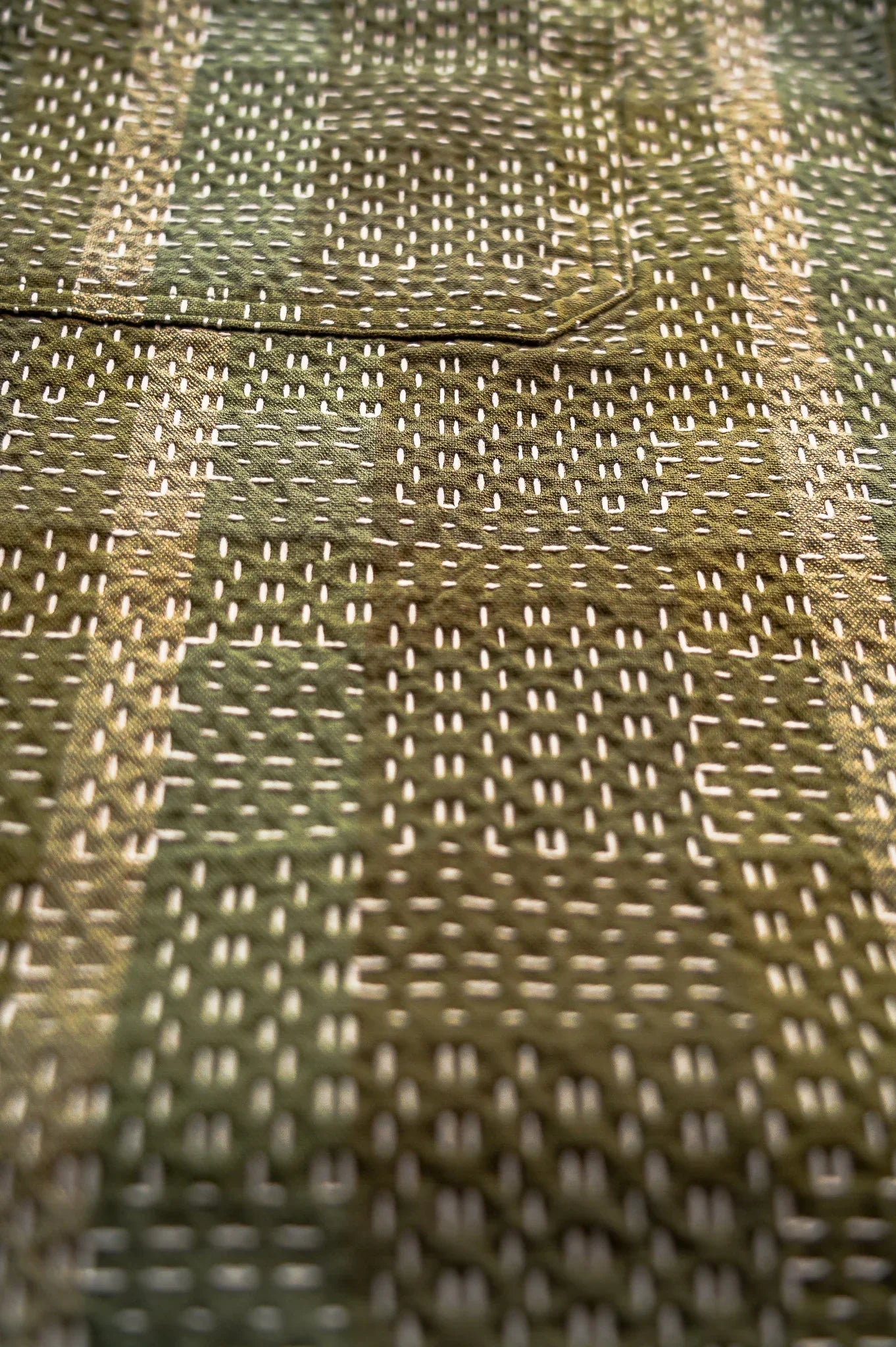 Studio D'Artisan 5719 Noragi Sashiko Short Sleeved Shirt - Army Green