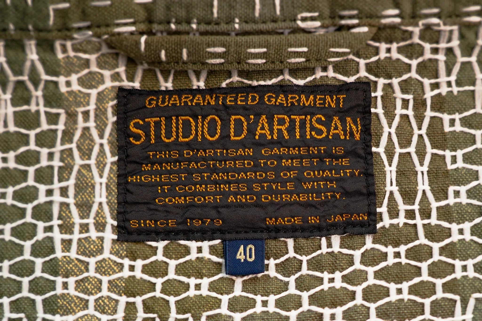 Studio D'Artisan 5719 Noragi Sashiko Short Sleeved Shirt - Army Green