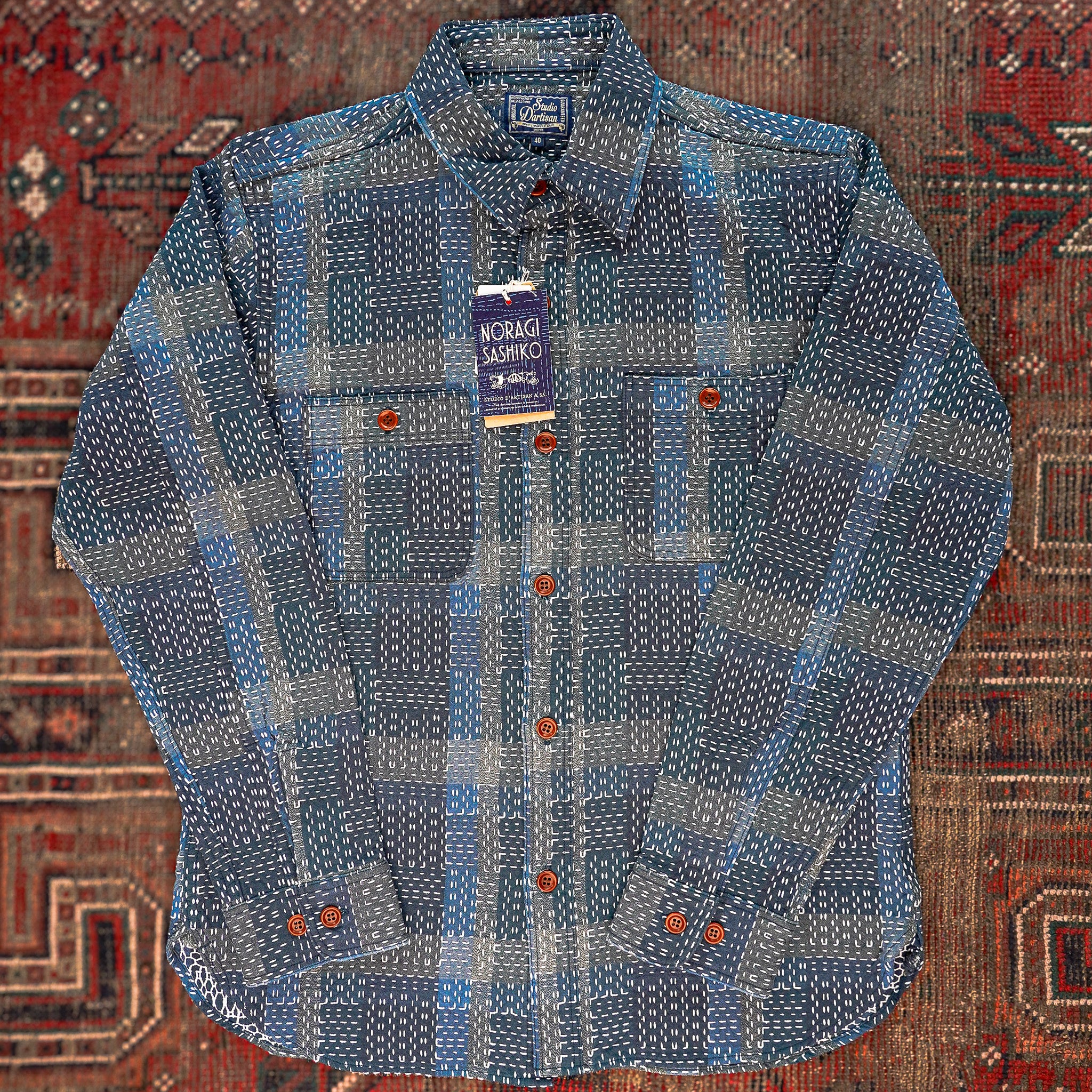 Studio D'Artisan 5651 Noragi Sashiko Shirt - Blue