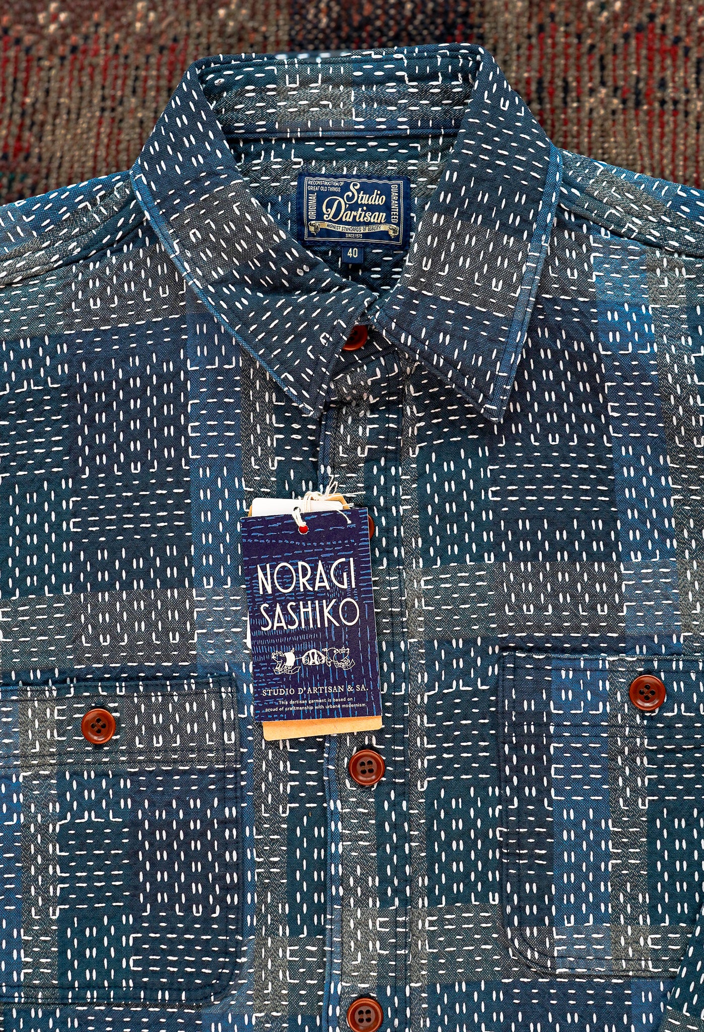 Studio D'Artisan 5651 Noragi Sashiko Shirt - Blue