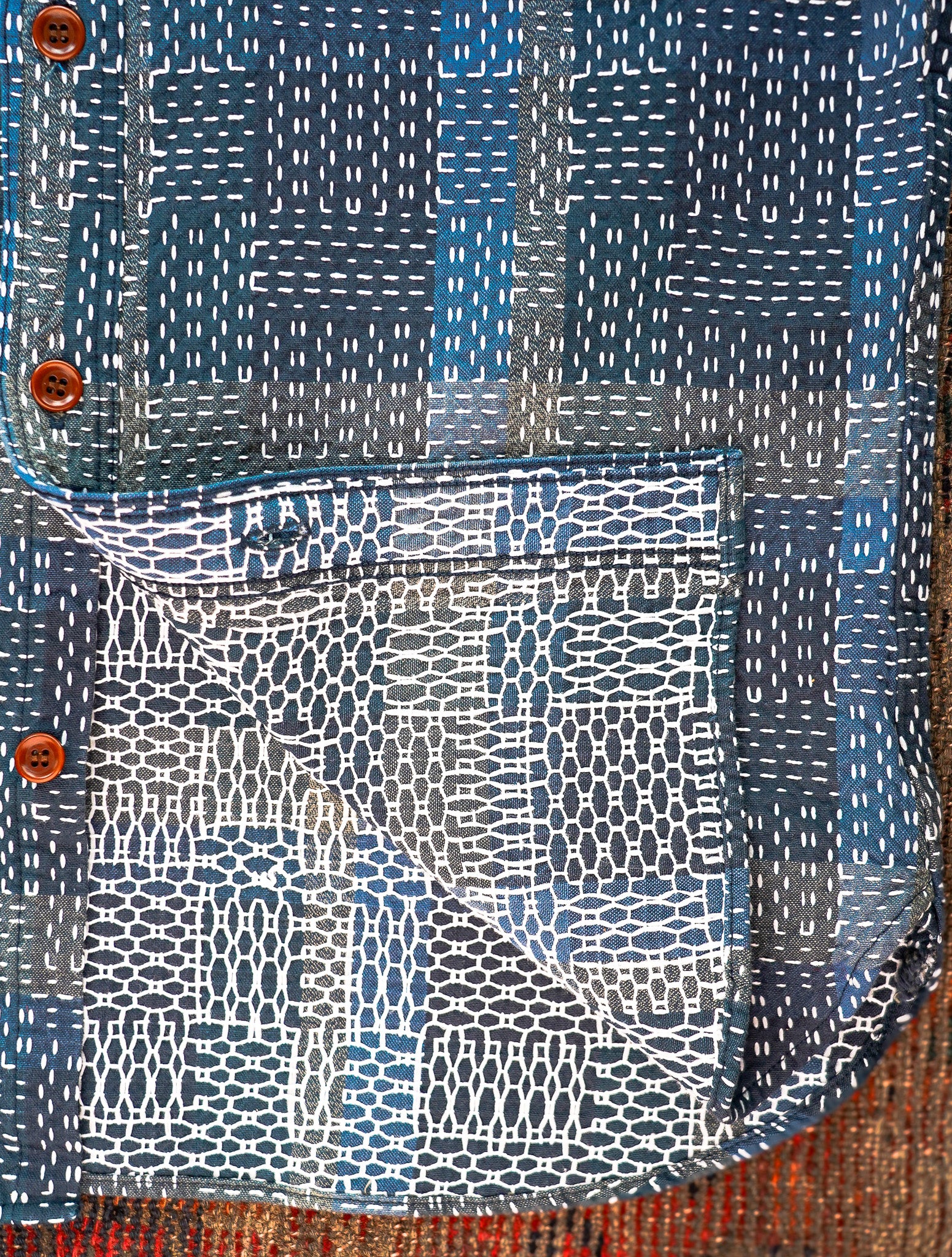 Studio D'Artisan 5651 Noragi Sashiko Shirt - Blue