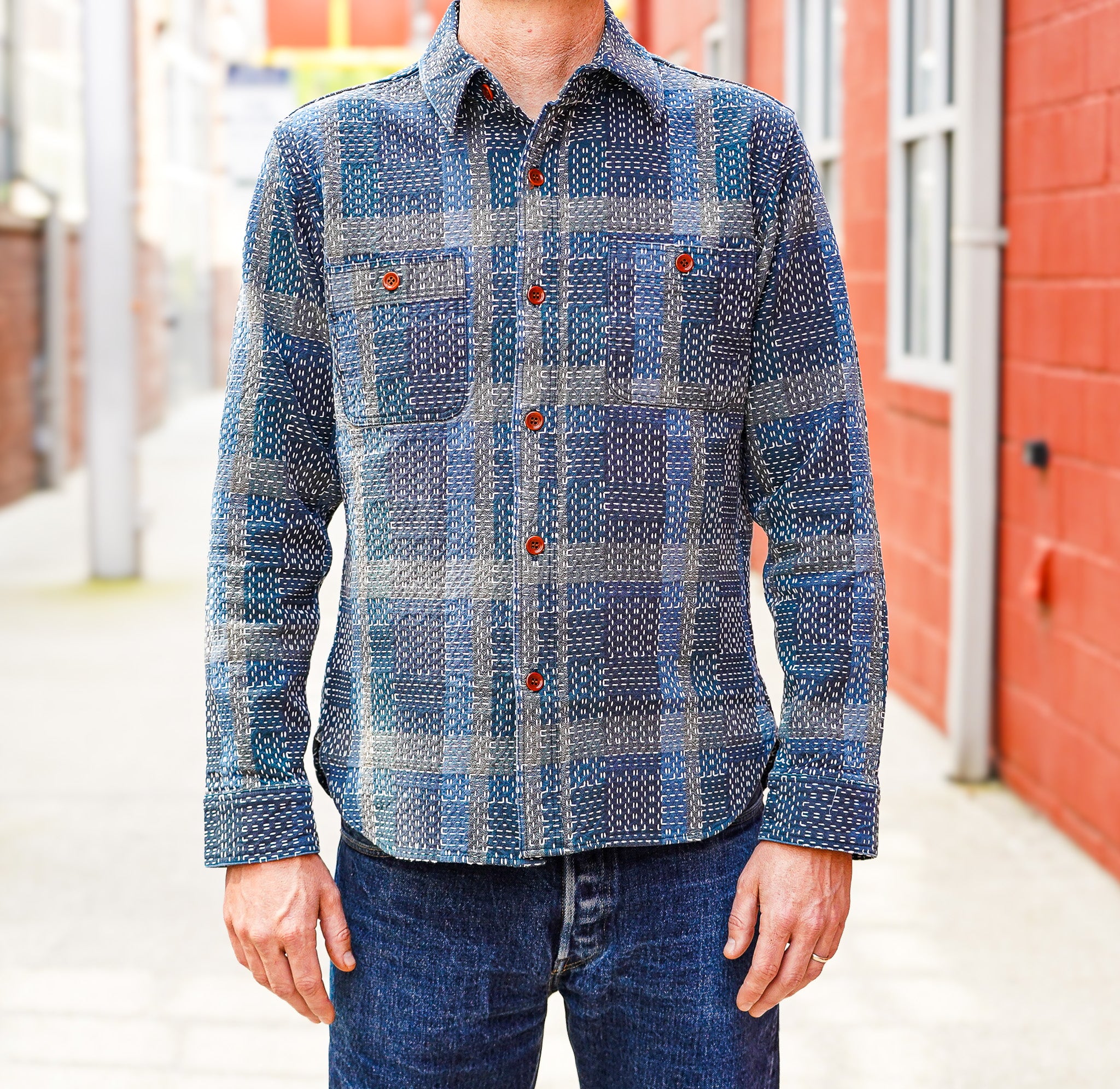 Studio D'Artisan 5651 Noragi Sashiko Shirt - Blue