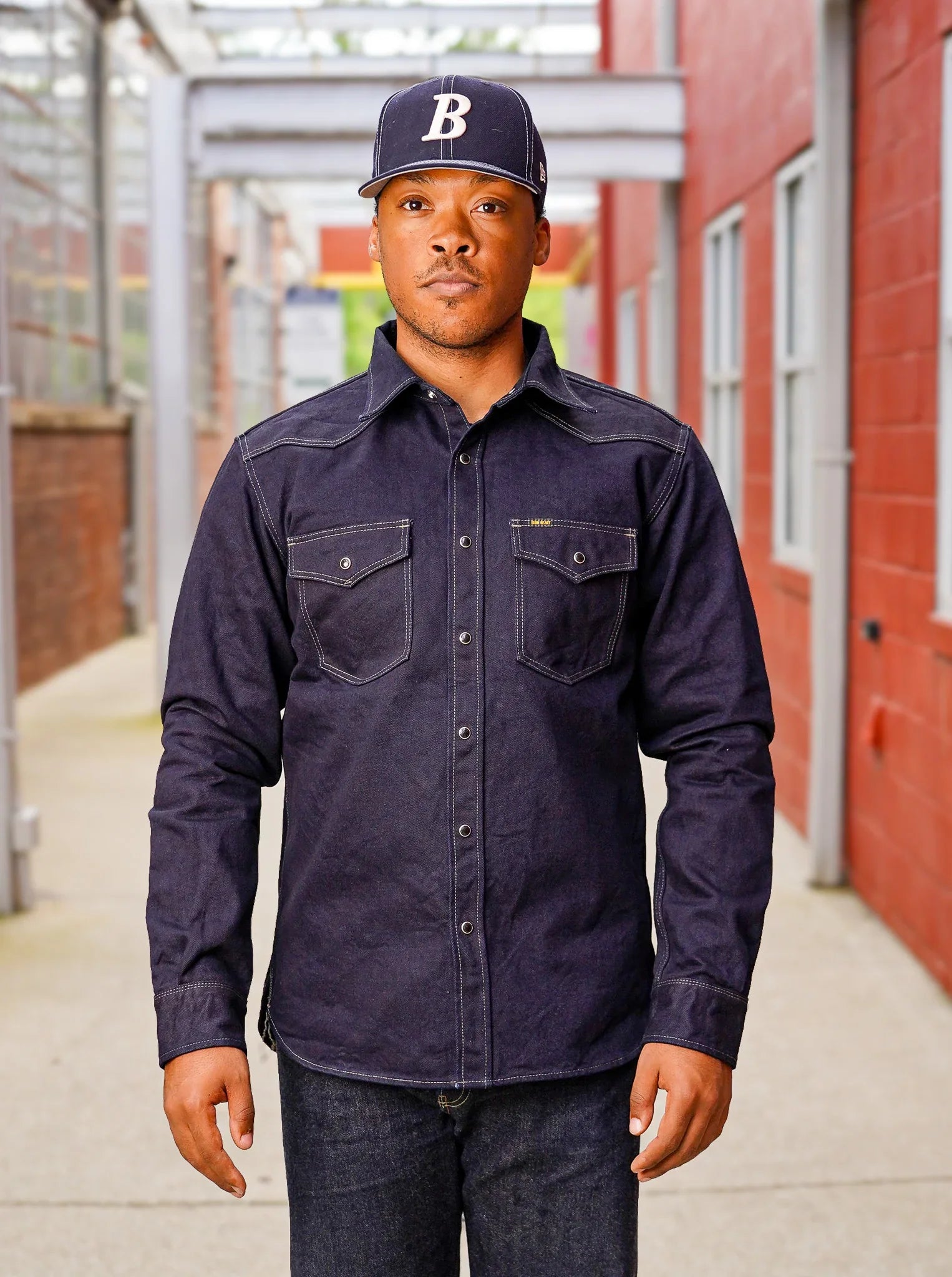 Iron Heart IHSH-295-IB 14oz Selvedge Denim Western Shirt - Indigo/Black