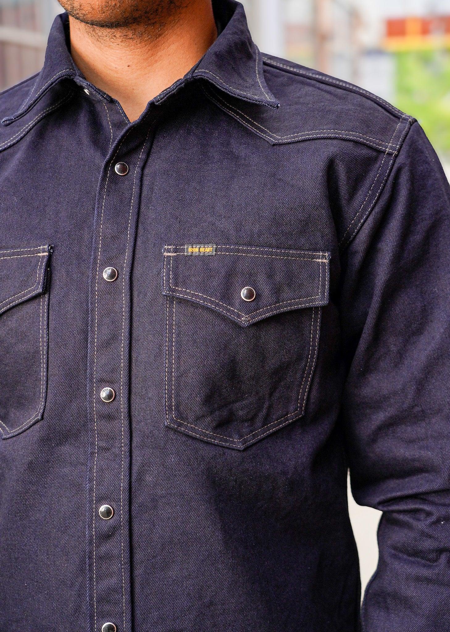 Iron Heart IHSH-295-IB 14oz Selvedge Denim Western Shirt - Indigo/Black