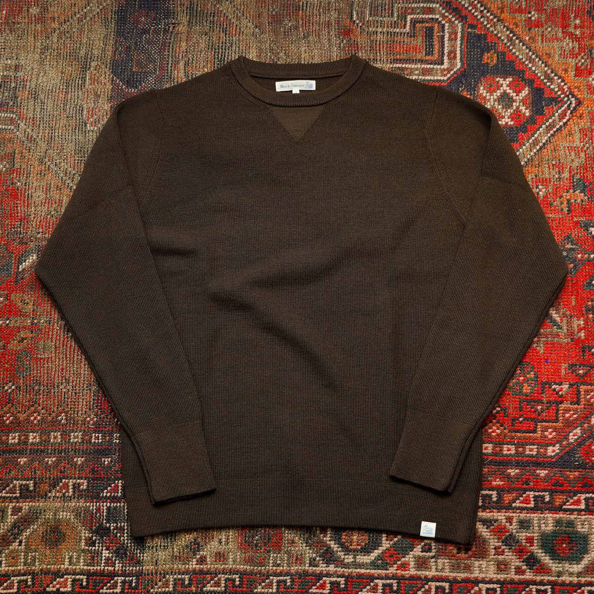 Merz b. Schwanen Merino Wool Pullover Ribbed Structure - Coffee