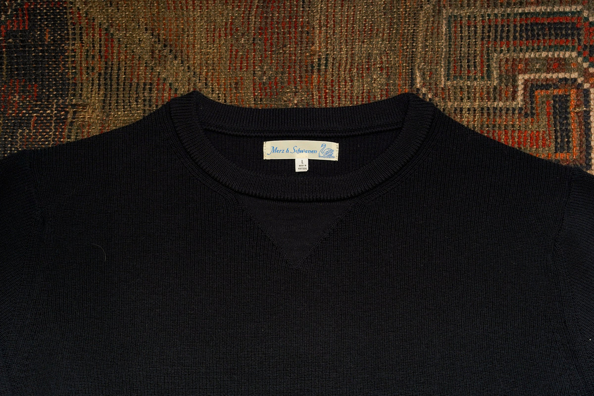 Merz b. Schwanen Merino Wool Pullover Ribbed Structure - Deep Black