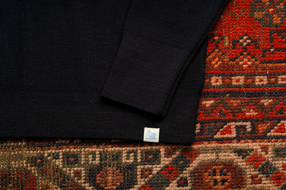Merz b. Schwanen Merino Wool Pullover Ribbed Structure - Deep Black