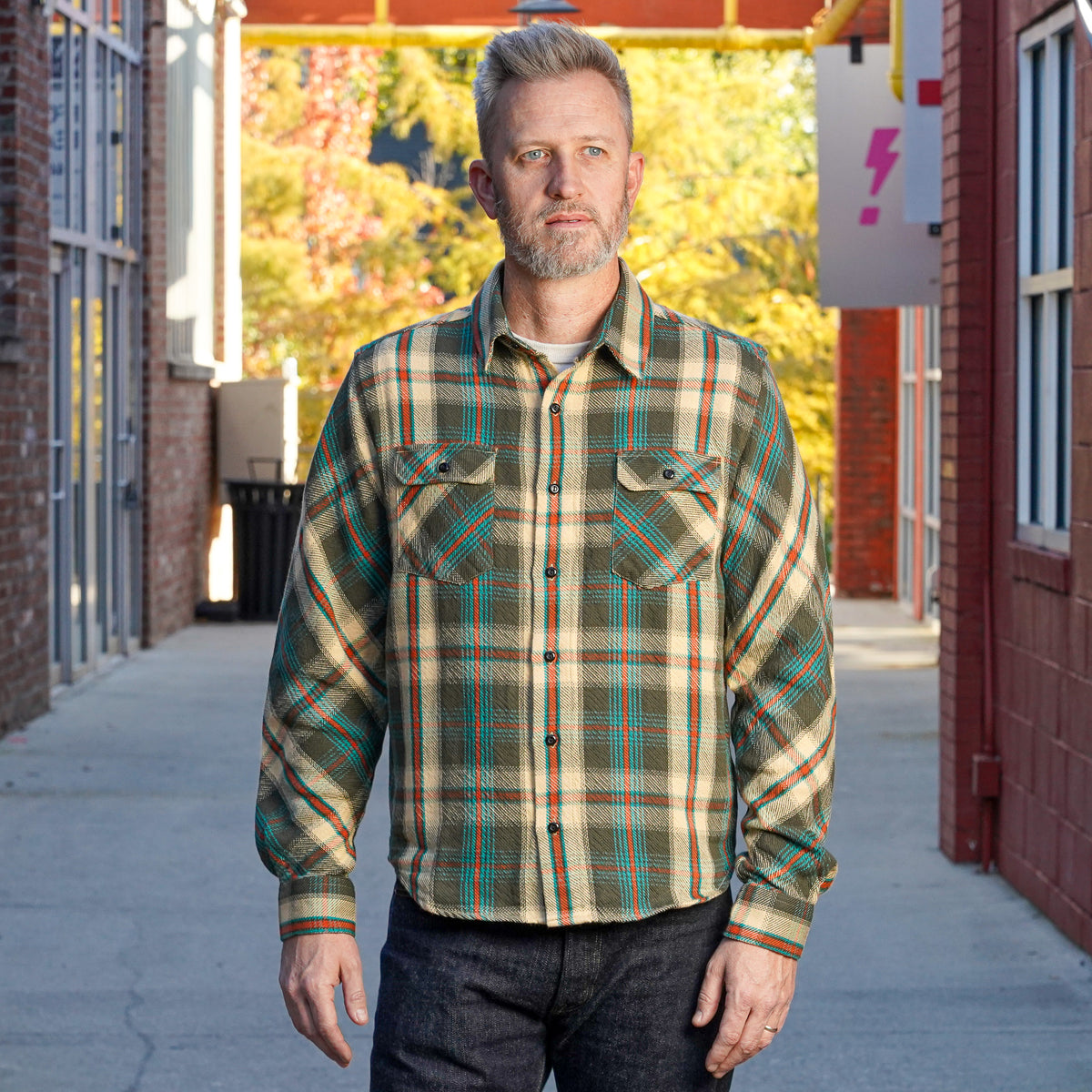 Indigofera Bryson Prima Flannel Check Flannel - Charcoal/Beige/Turquoise/Rust