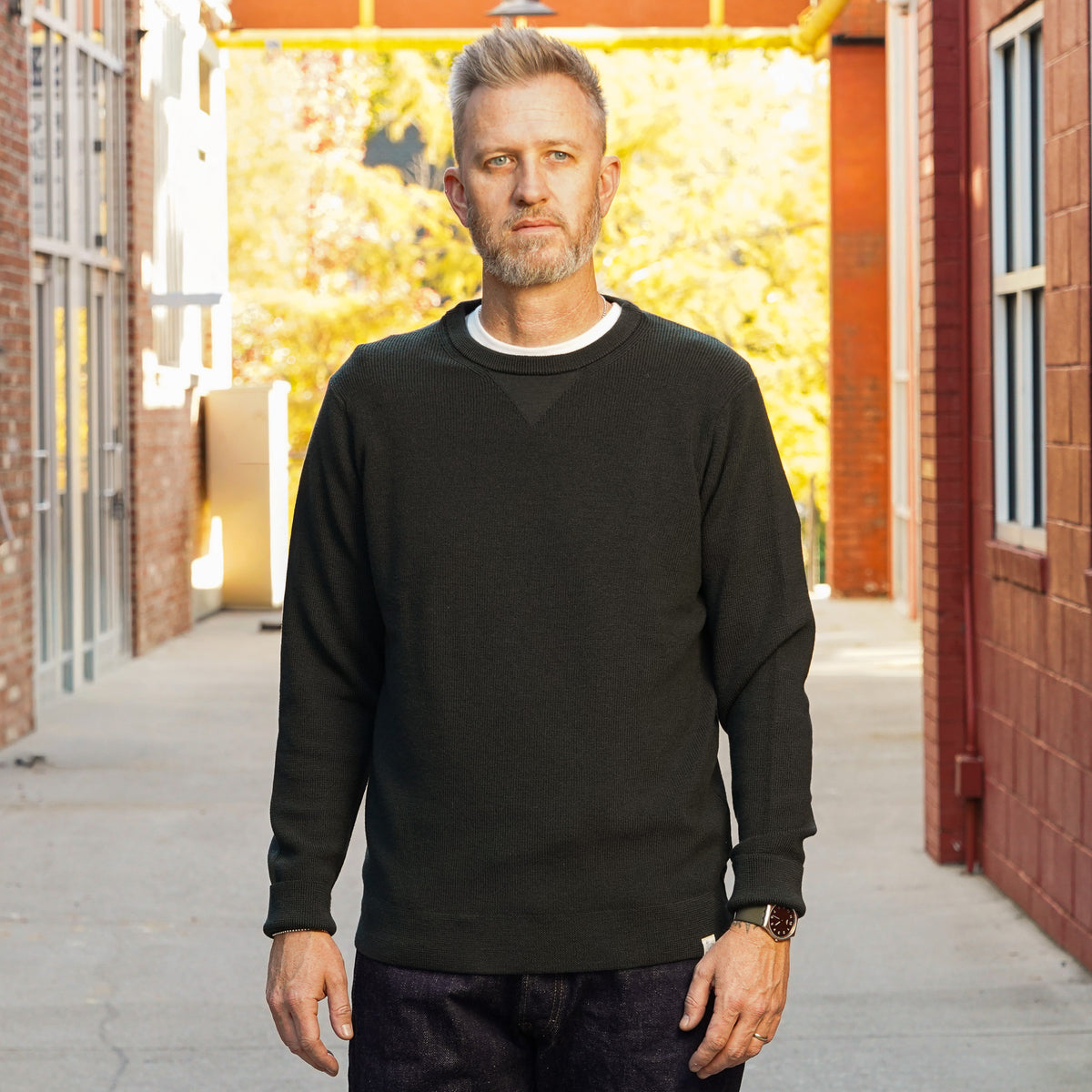 Merz b. Schwanen Merino Wool Pullover Ribbed Structure - Bottle Green