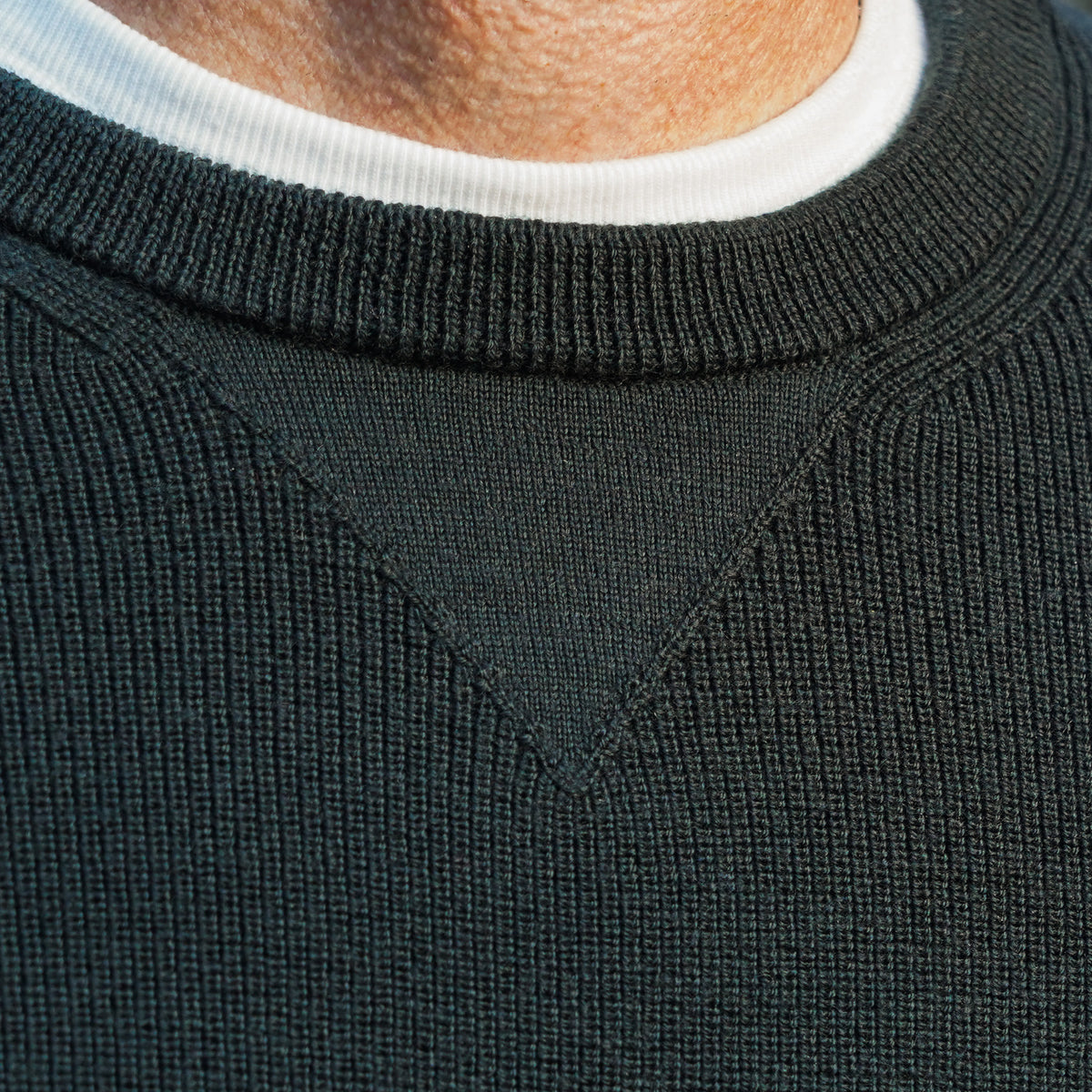 Merz b. Schwanen Merino Wool Pullover Ribbed Structure - Bottle Green