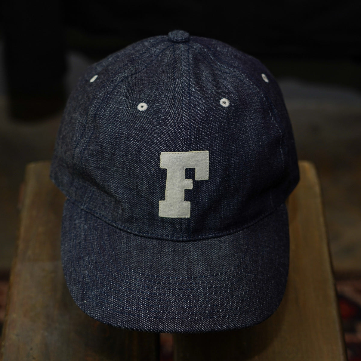 Fullcount 6843 6 Panel Denim "F" Baseball Cap - Indigo Blue