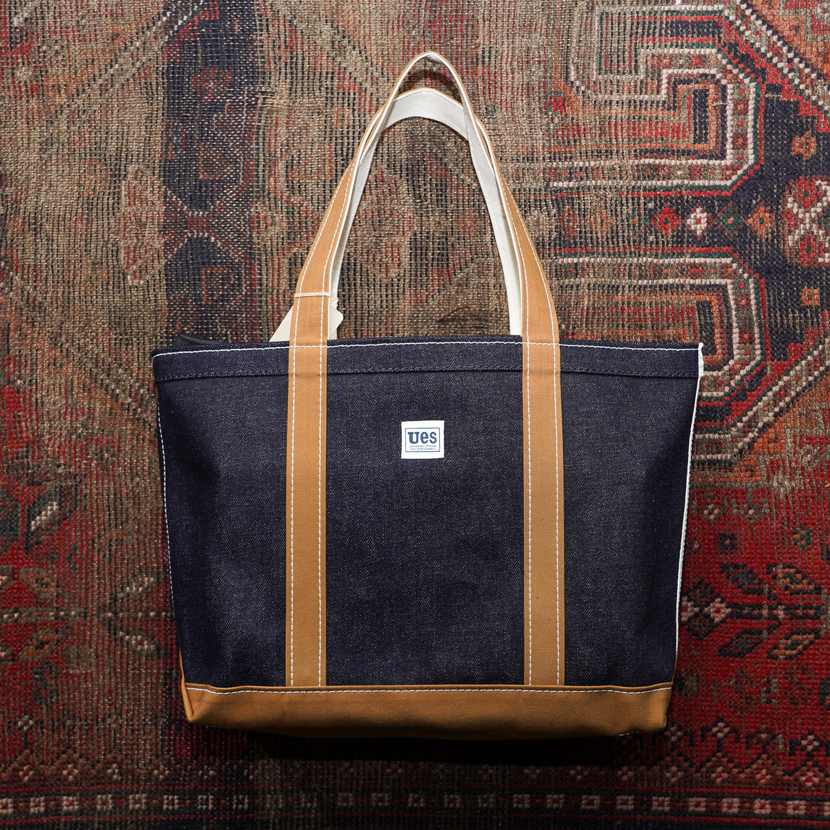 UES Zipper Tote - Denim/Brown Canvas