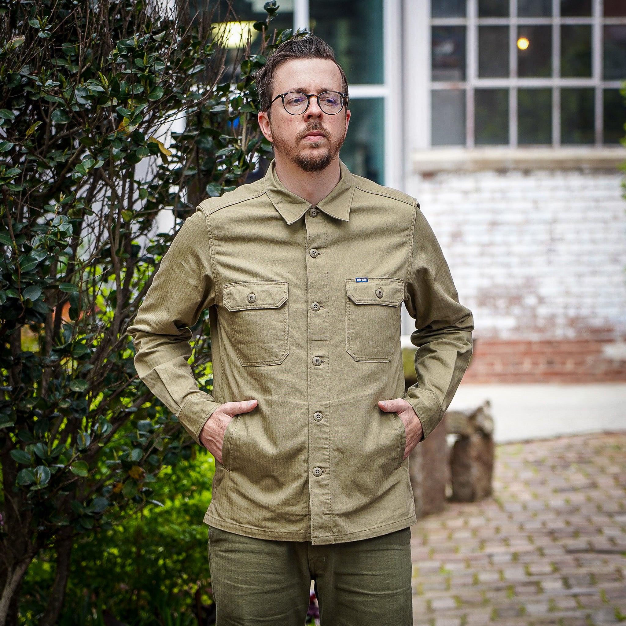 Iron Heart IHSH-385-BEI 9oz Herringbone Military Shirt