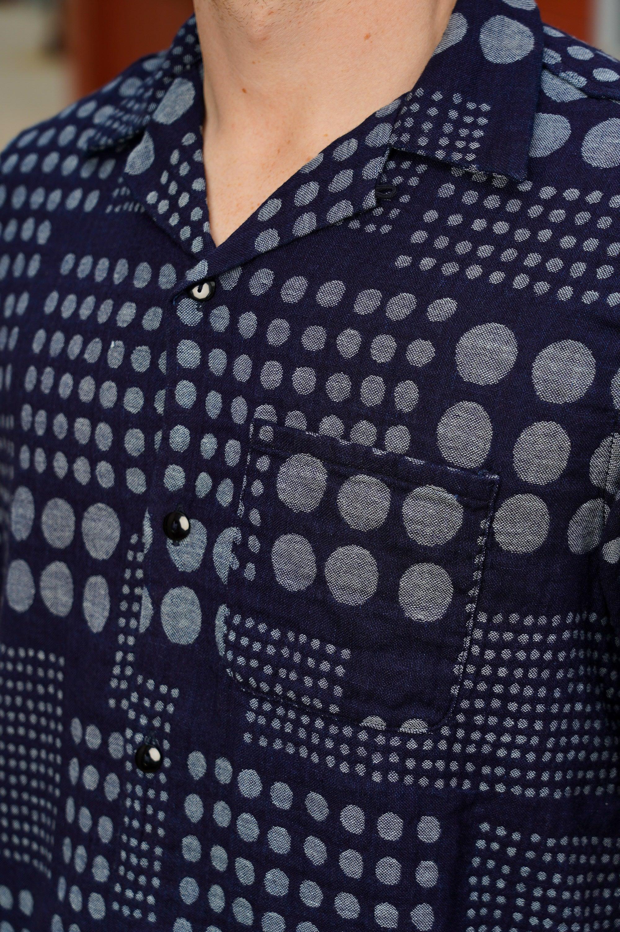 Pure Blue Japan Jacquard Open Collar Short Sleeve Shirt - Random Dots