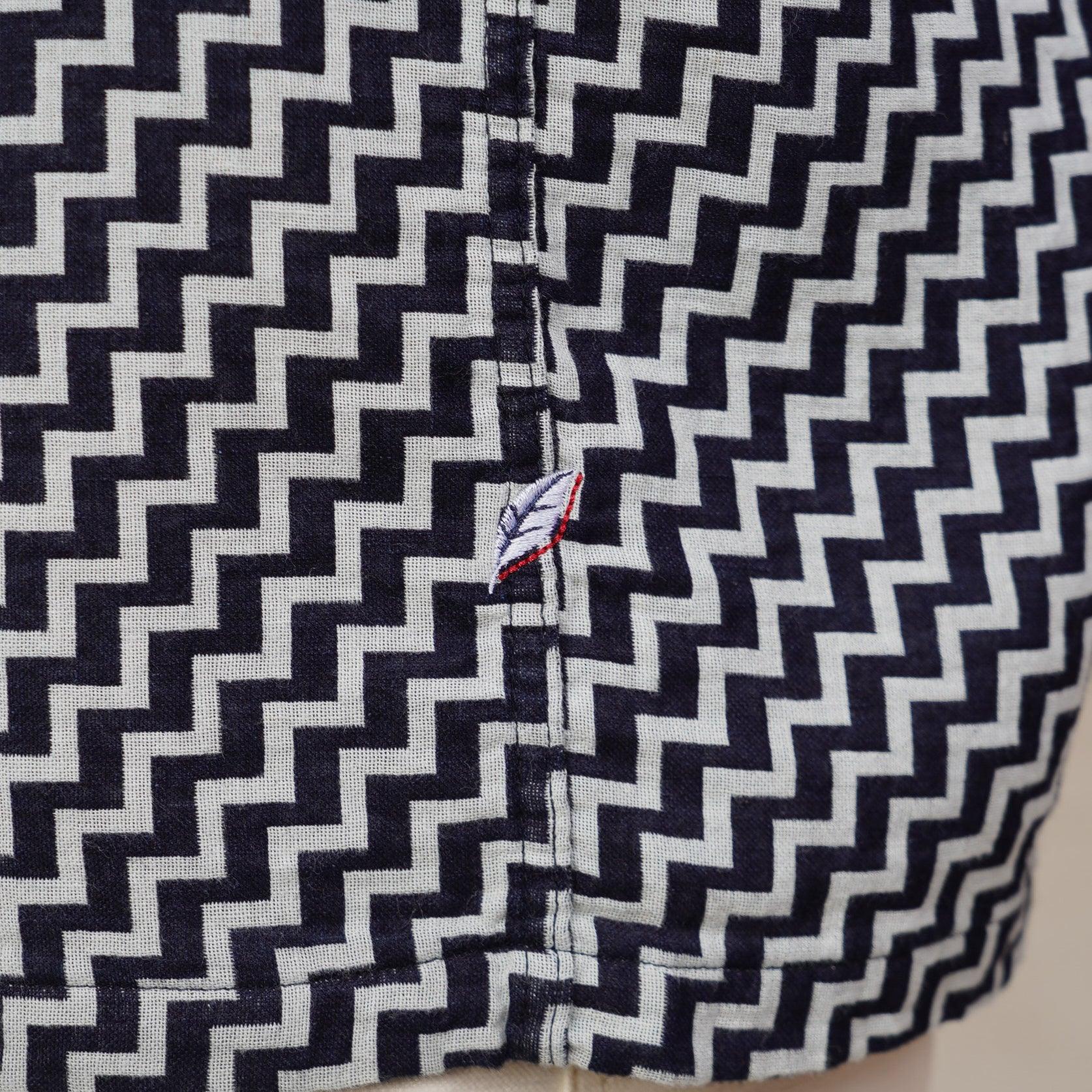 Pure Blue Japan Jacquard Open Collar Short Sleeve Shirt - Saw