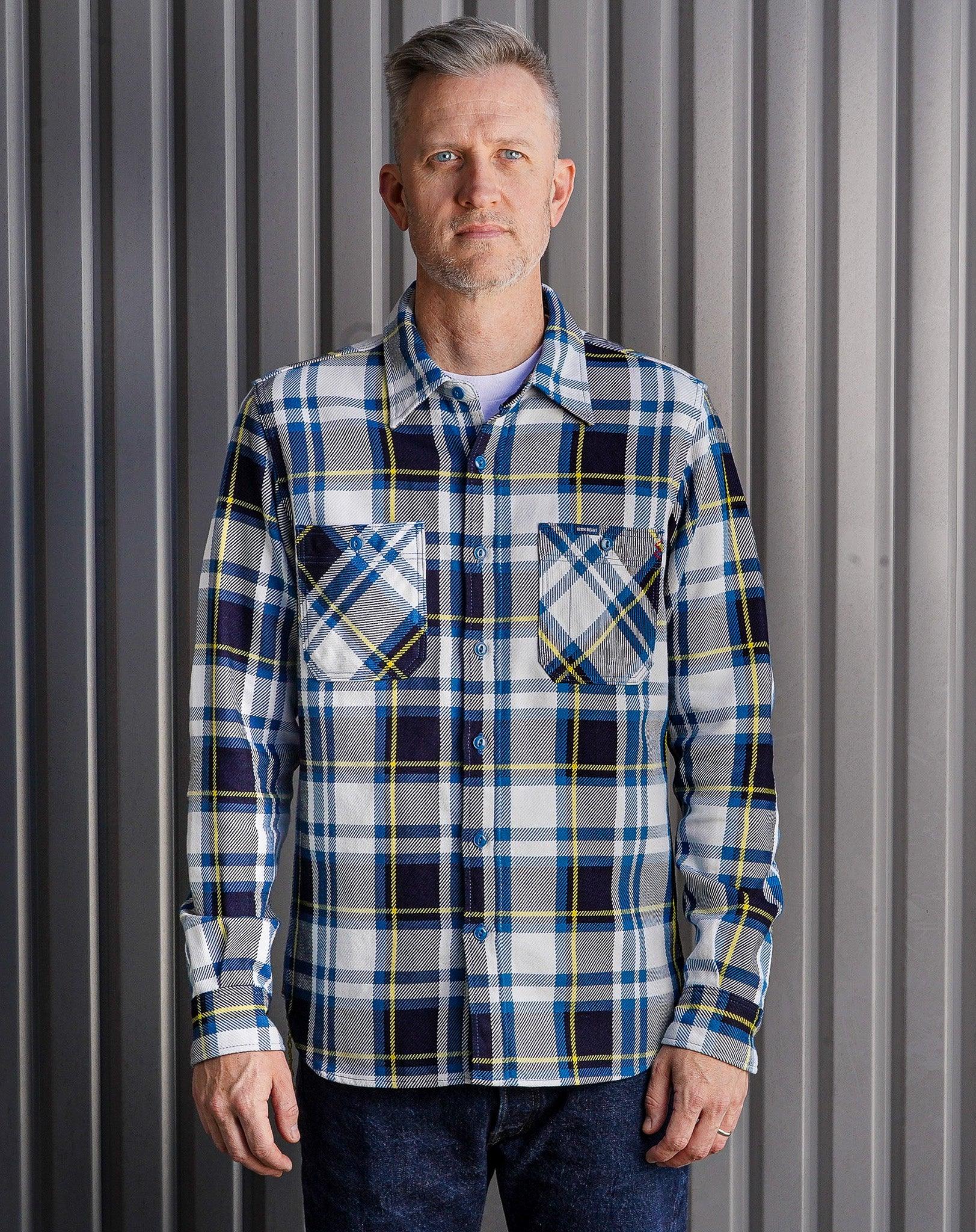 Iron Heart IHSH-382-BLU 9oz Selvedge American Check Work Shirt - Blue