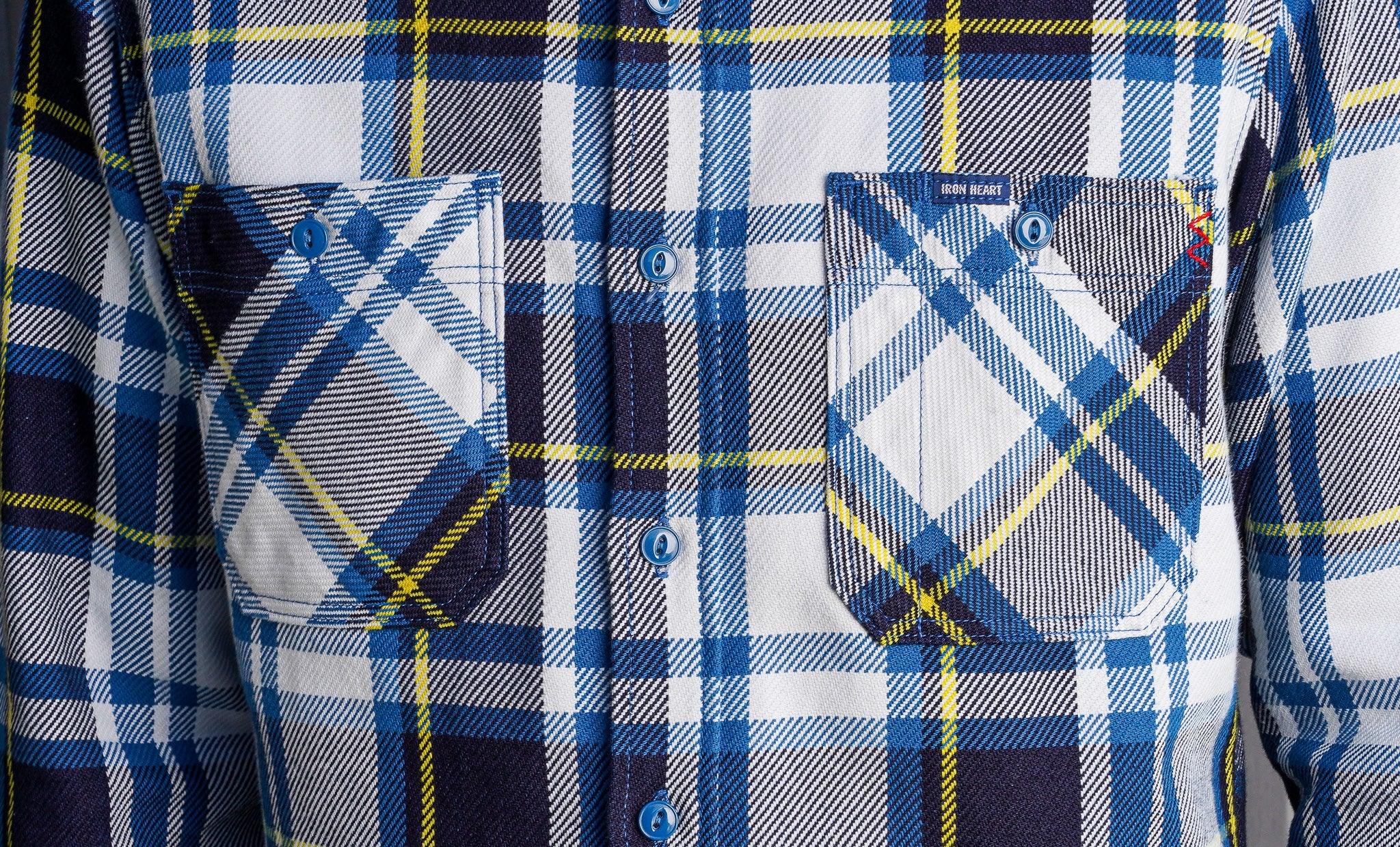 Iron Heart IHSH-382-BLU 9oz Selvedge American Check Work Shirt - Blue