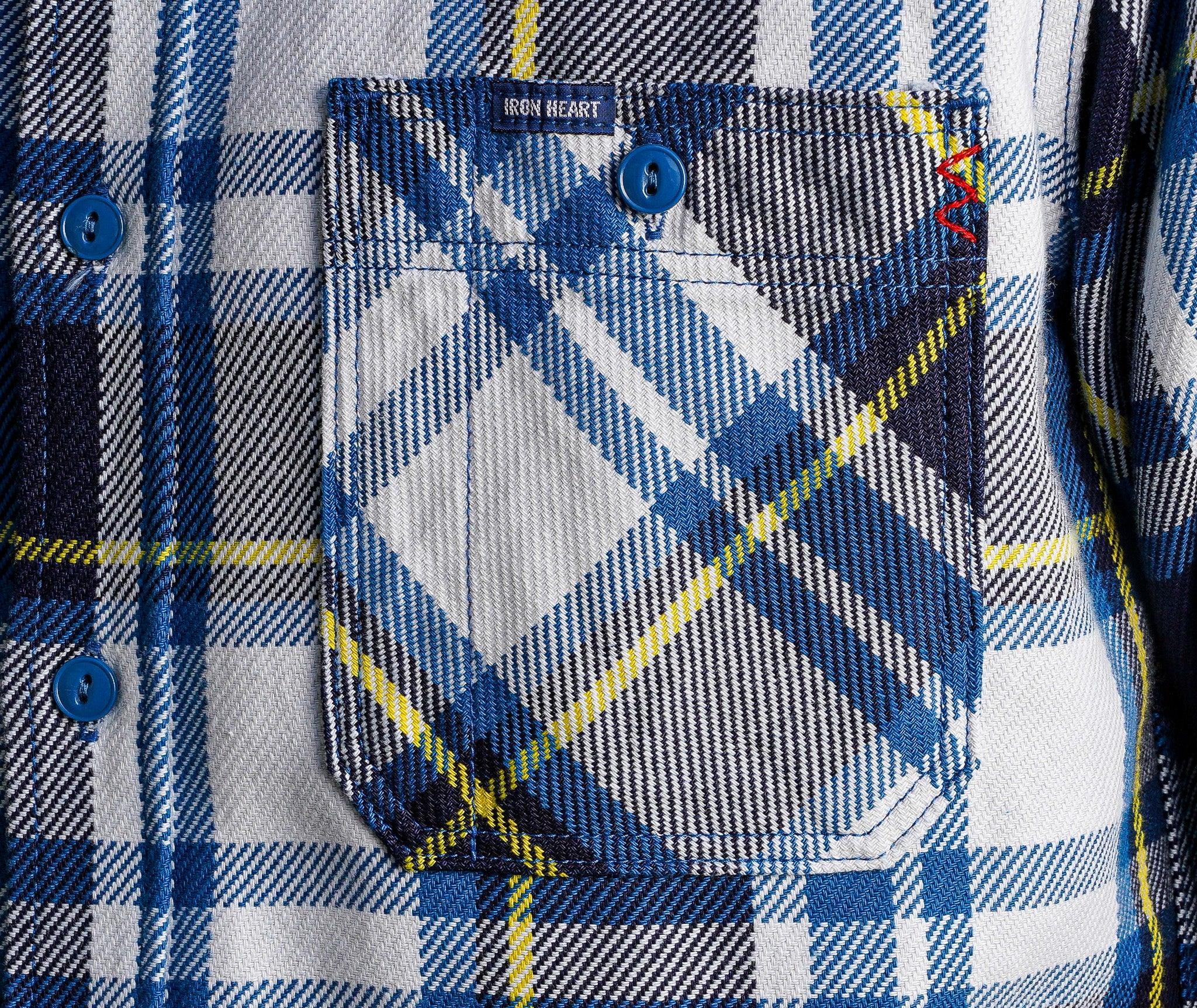 Iron Heart IHSH-382-BLU 9oz Selvedge American Check Work Shirt - Blue