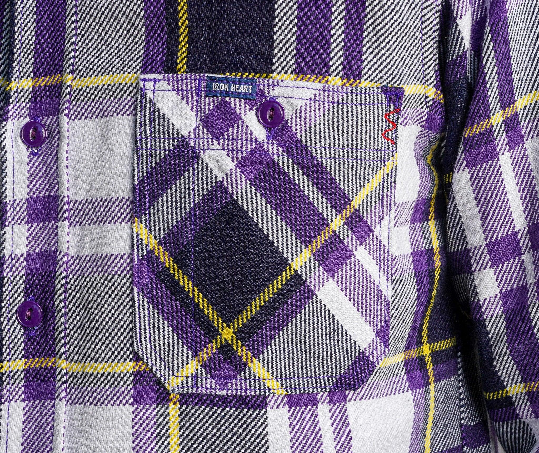 Iron Heart IHSH-382-PUR 9oz Selvedge American Check Work Shirt - Purple