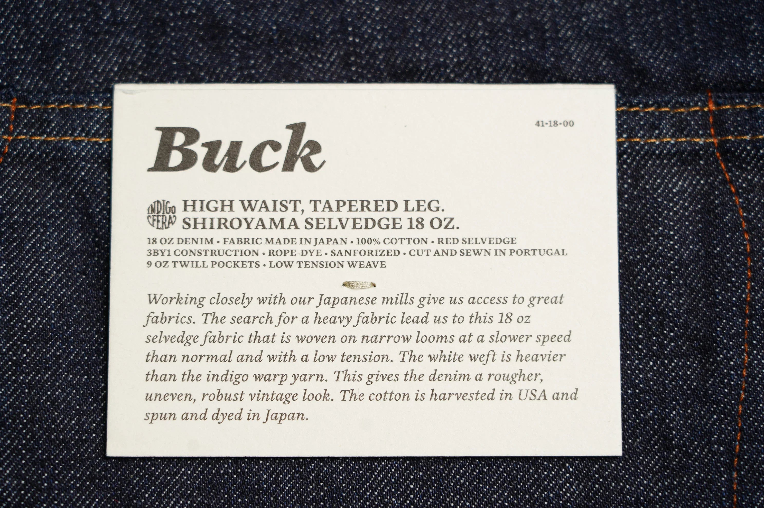 Indigofera Buck Tapered Fit - 18oz Shiroyama Rinsed Denim