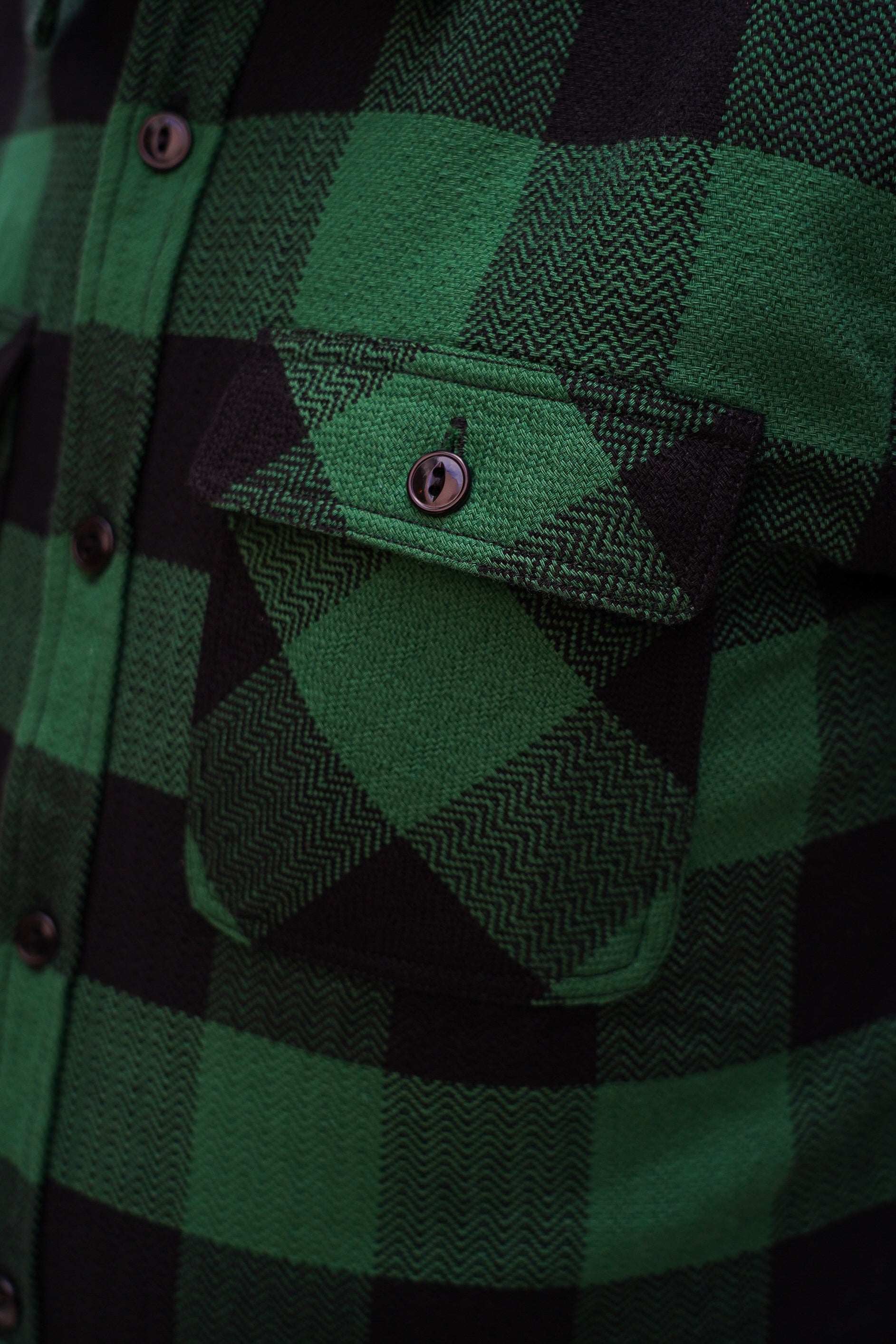 The Flat Head FN-SNR-101L Block Check Flannel Work Shirt - Green