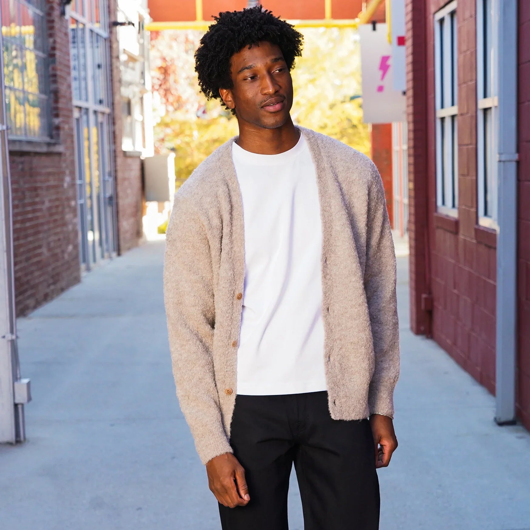 3sixteen V-Neck Cardigan - Khaki Boucle Alpaca
