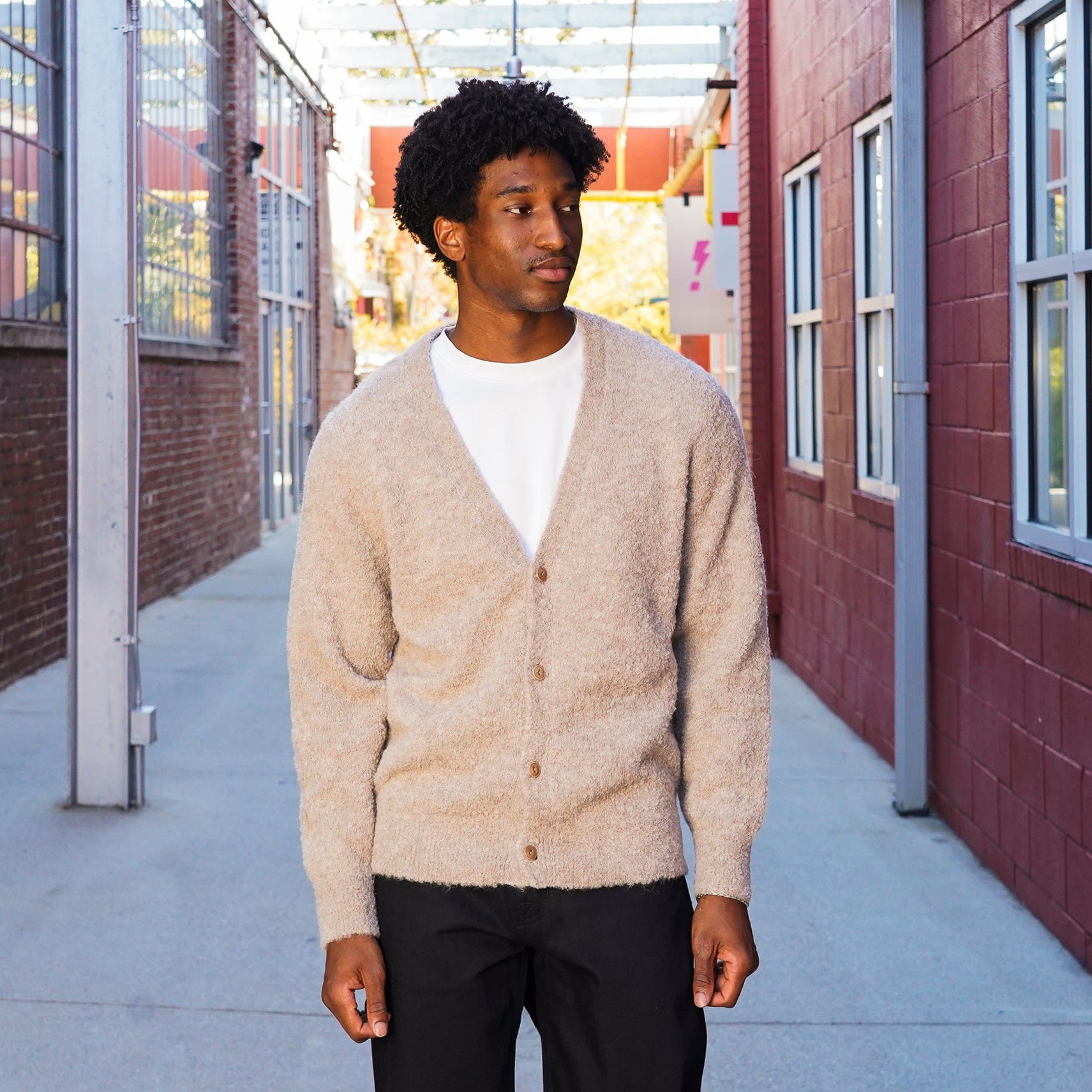 3sixteen V-Neck Cardigan - Khaki Boucle Alpaca