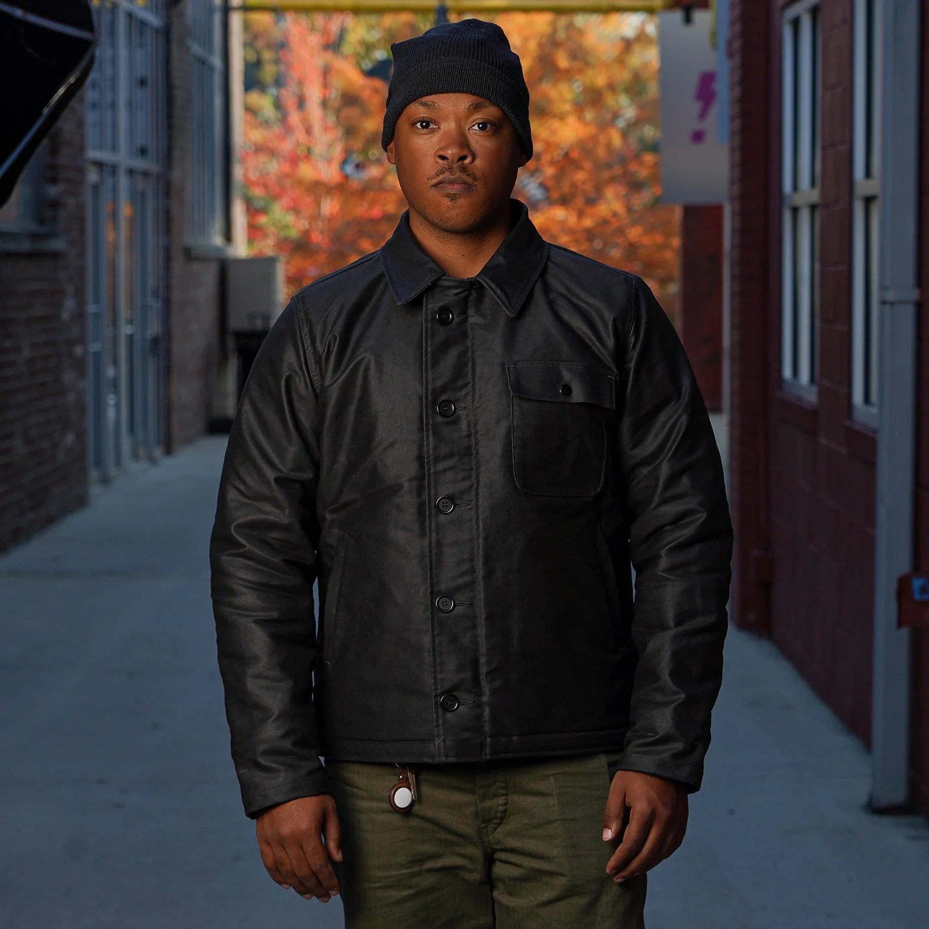 Iron Heart IHM-45-BLK Oiled Whipcord A2 Deck Jacket - Black