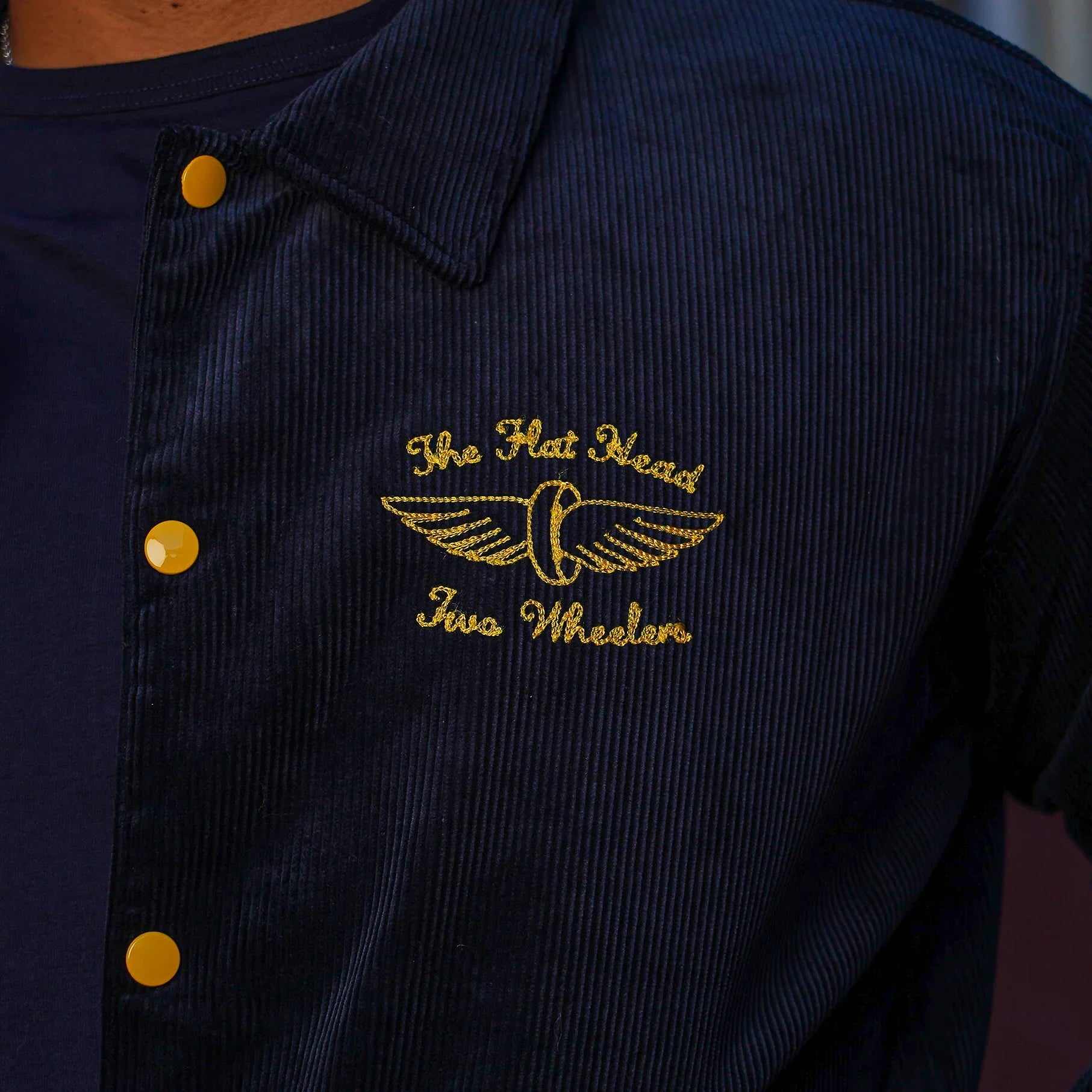 The Flat Head FN-OJ-V003 Corduroy Varsity Jacket - Navy