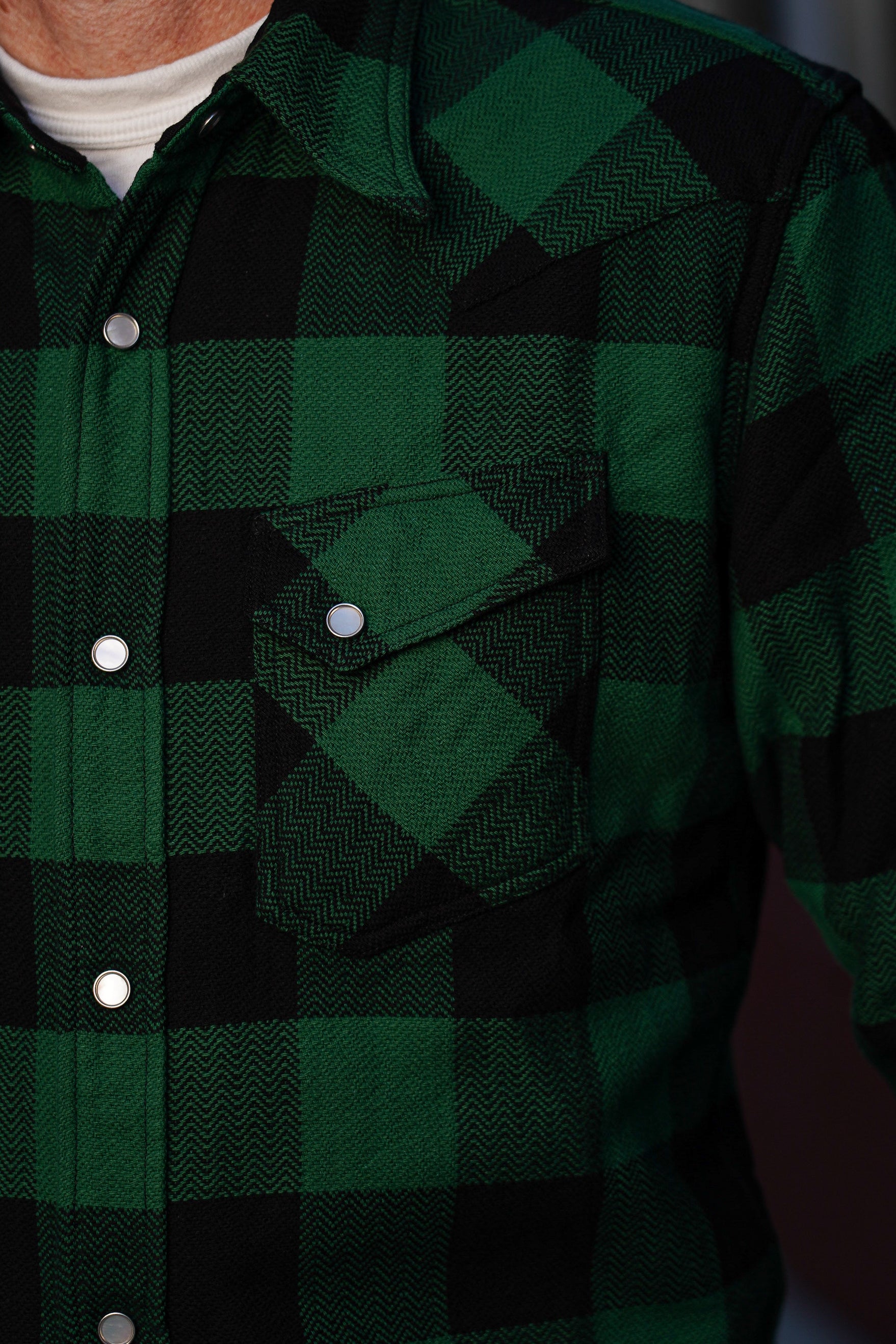 The Flat Head FN-SNW-101L Block Check Flannel Western Shirt - Green
