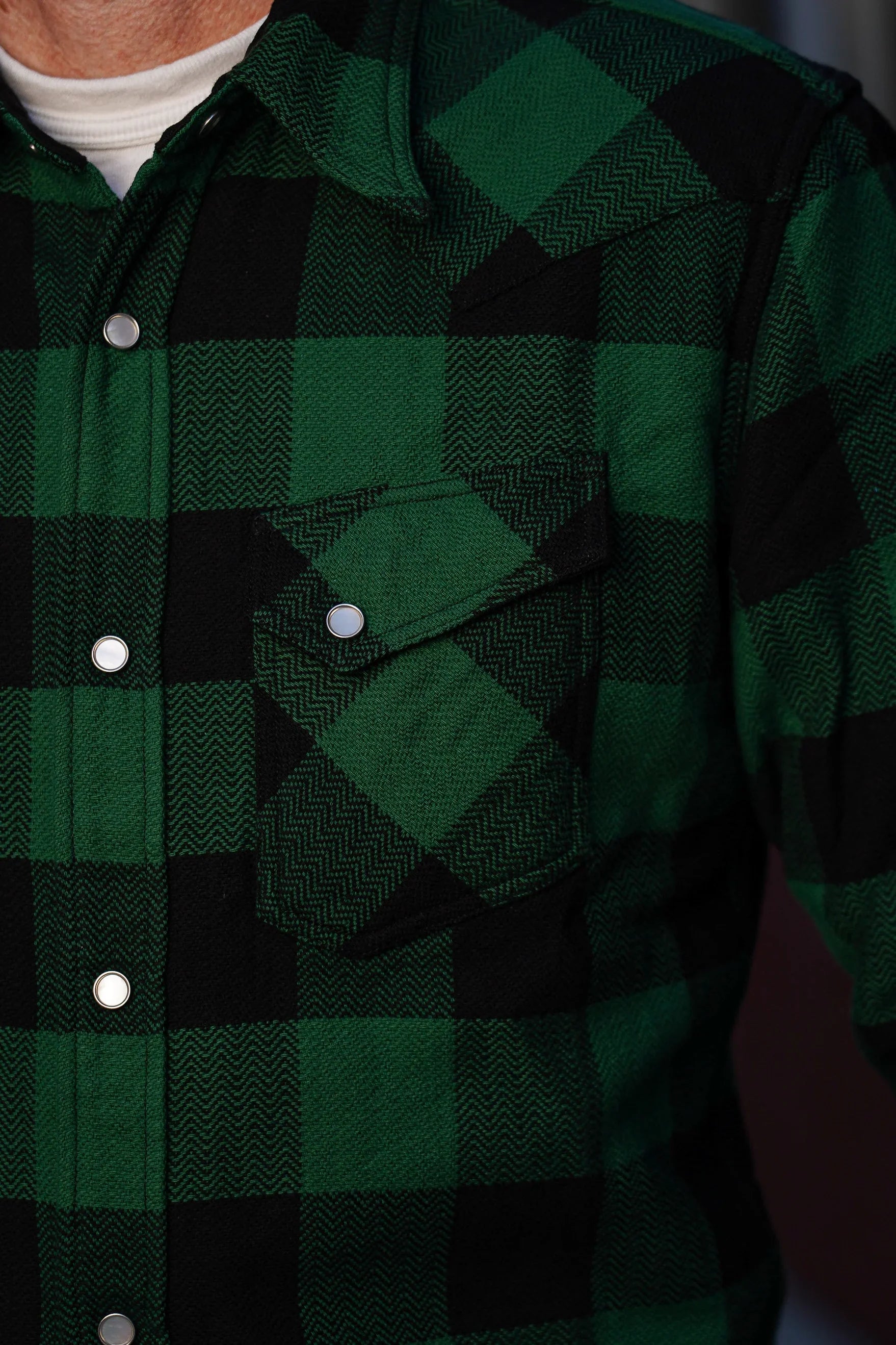 The Flat Head FN-SNW-101L Block Check Flannel Western Shirt - Green