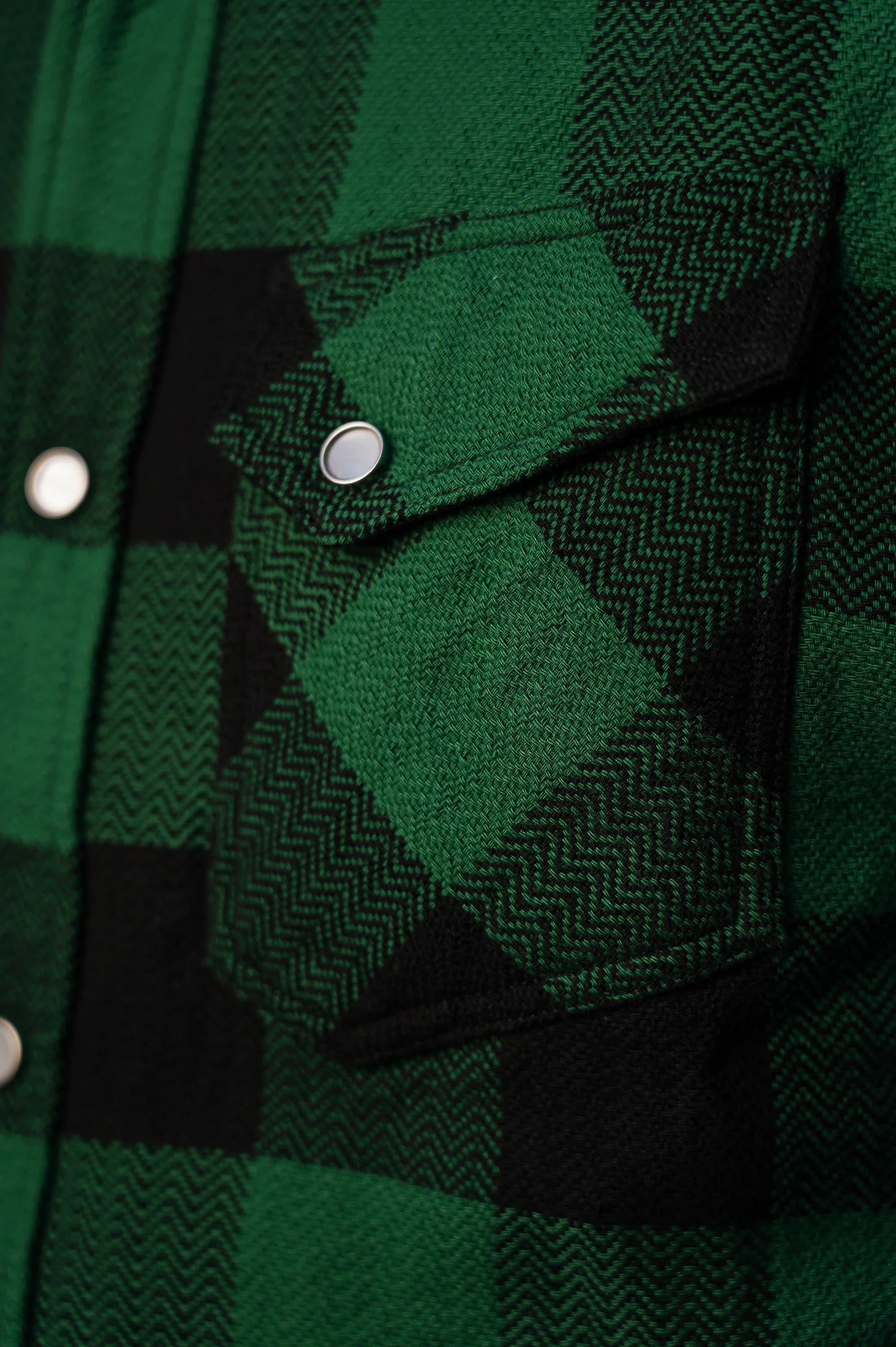 The Flat Head FN-SNW-101L Block Check Flannel Western Shirt - Green