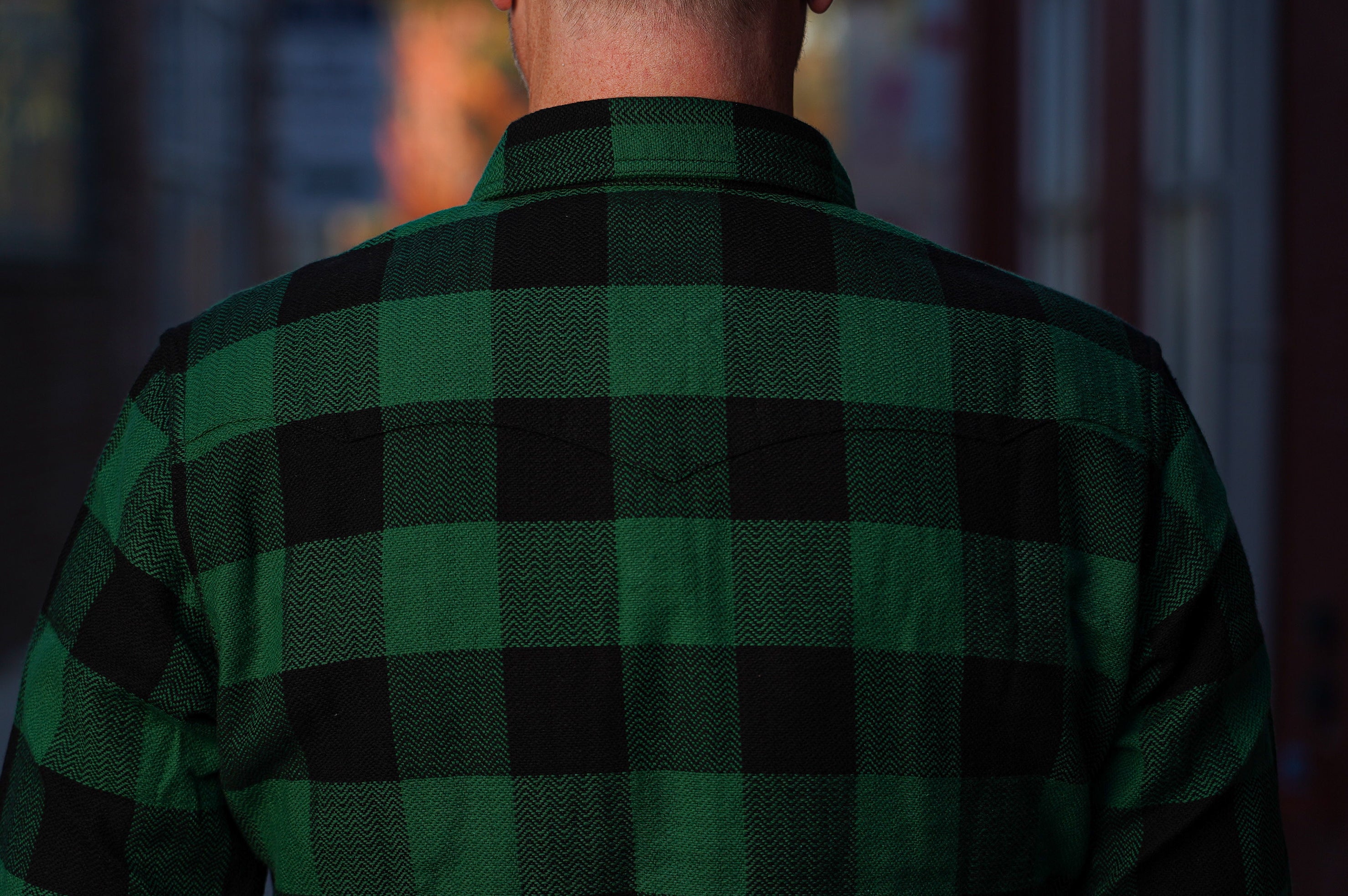 The Flat Head FN-SNW-101L Block Check Flannel Western Shirt - Green