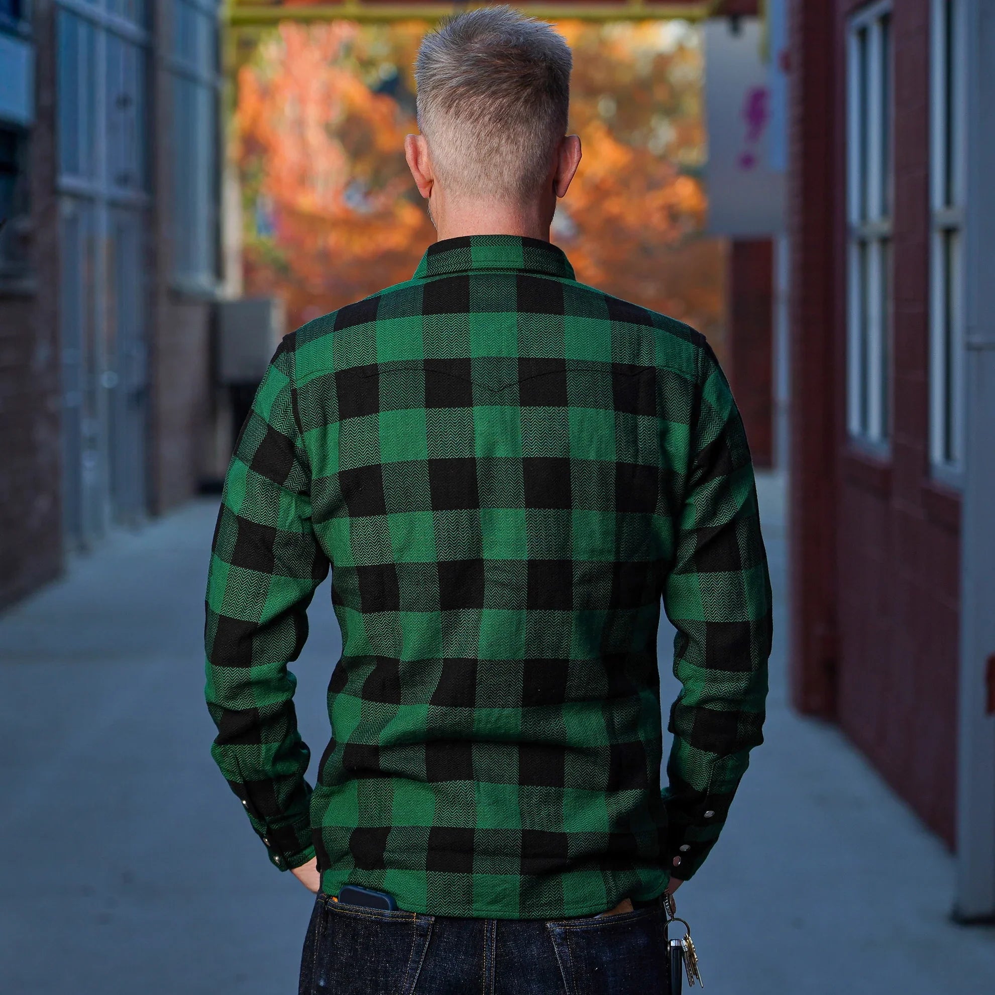 The Flat Head FN-SNW-101L Block Check Flannel Western Shirt - Green