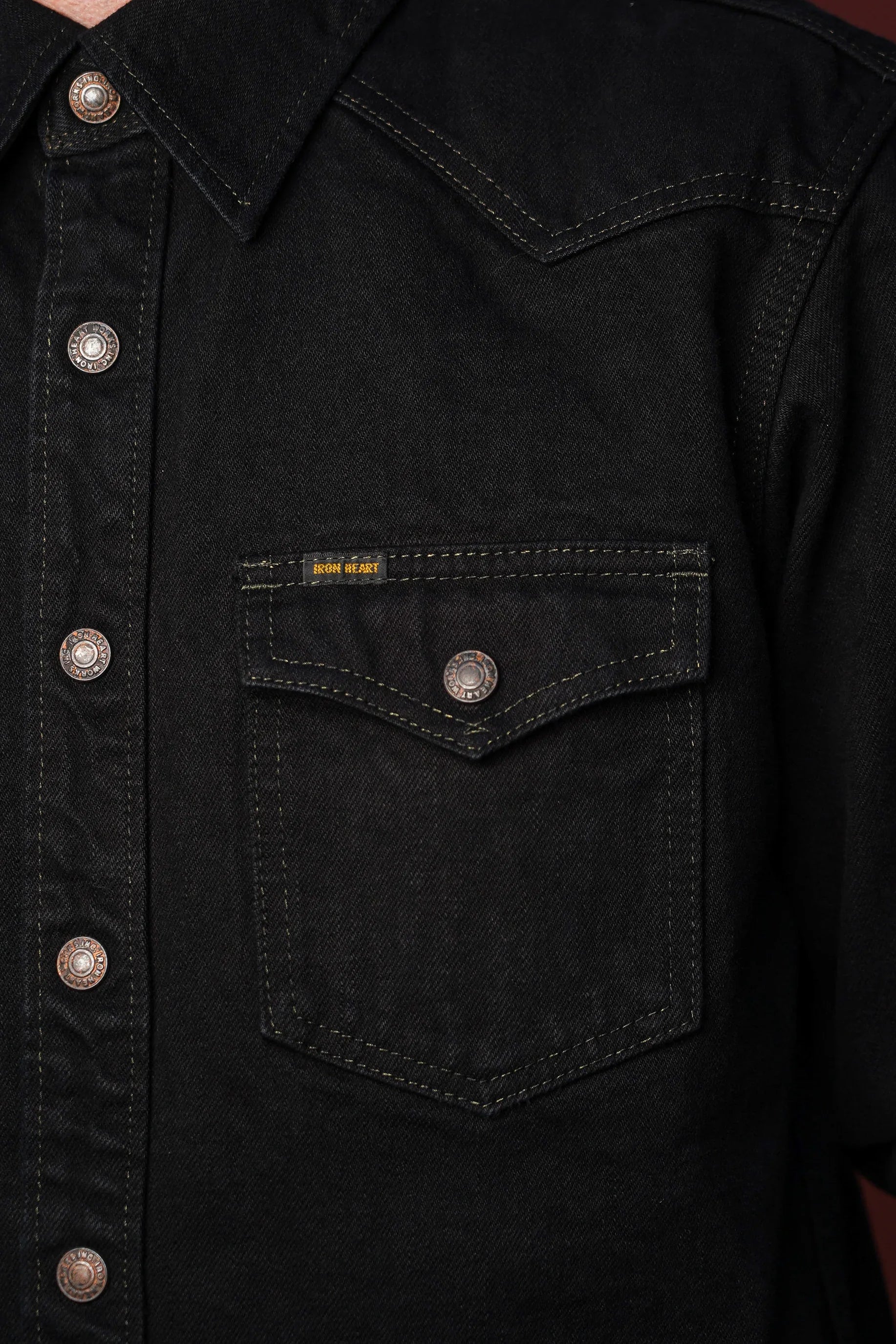 Iron Heart IHSH-293-OD 18oz Vintage Selvedge Denim CPO Shirt - Indigo Overdyed Black