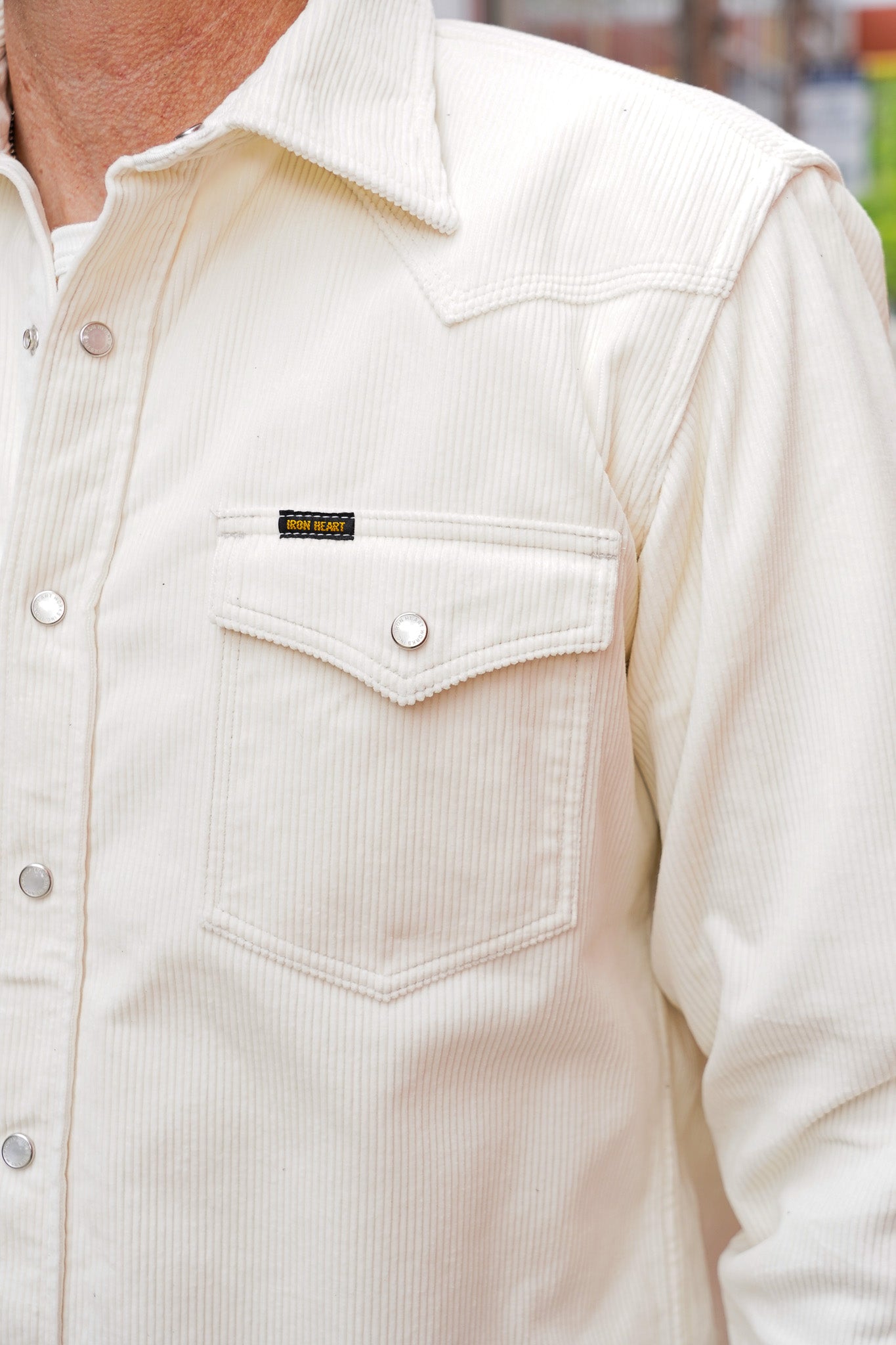 Iron Heart IHSH-398-WHT 11oz Corduroy Western Shirt - Off White