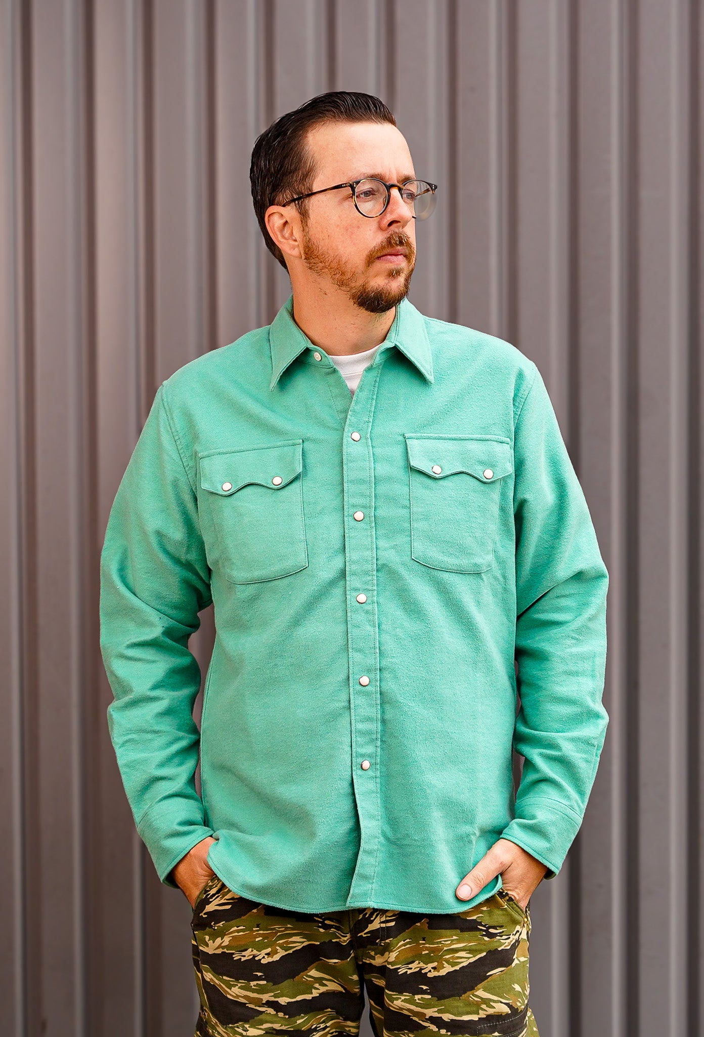 Wythe Moleskin Pearlsnap Shirt - Turquoise