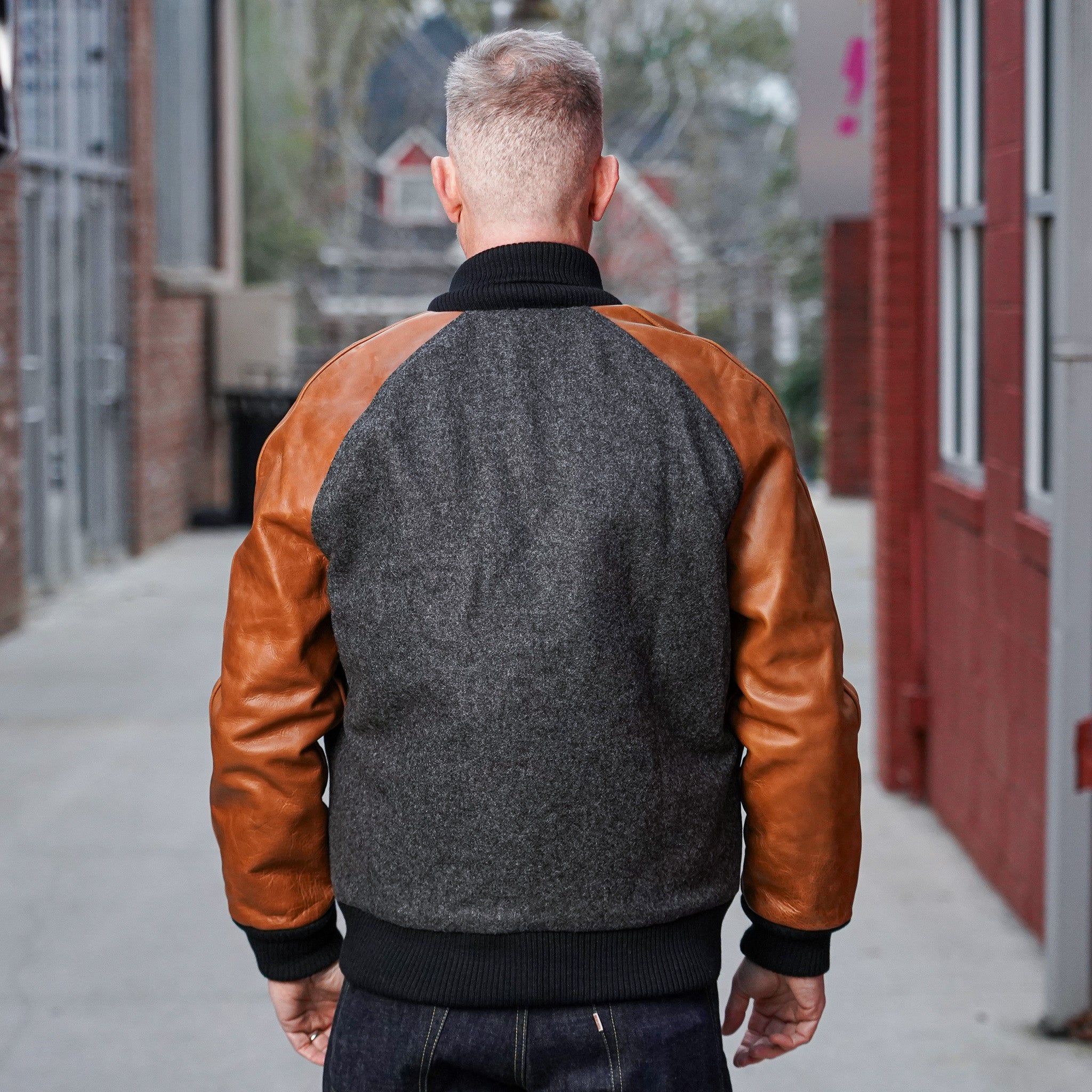 Dehen 1920 Raglan Varsity Jacket - Granite / Black / Antique Rust