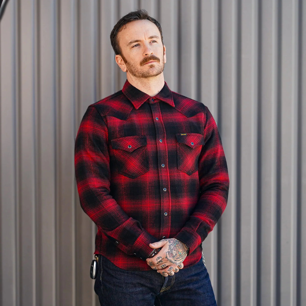 Iron Heart IHSH-264-RED Ultra Heavy Flannel Ombré Check Western 