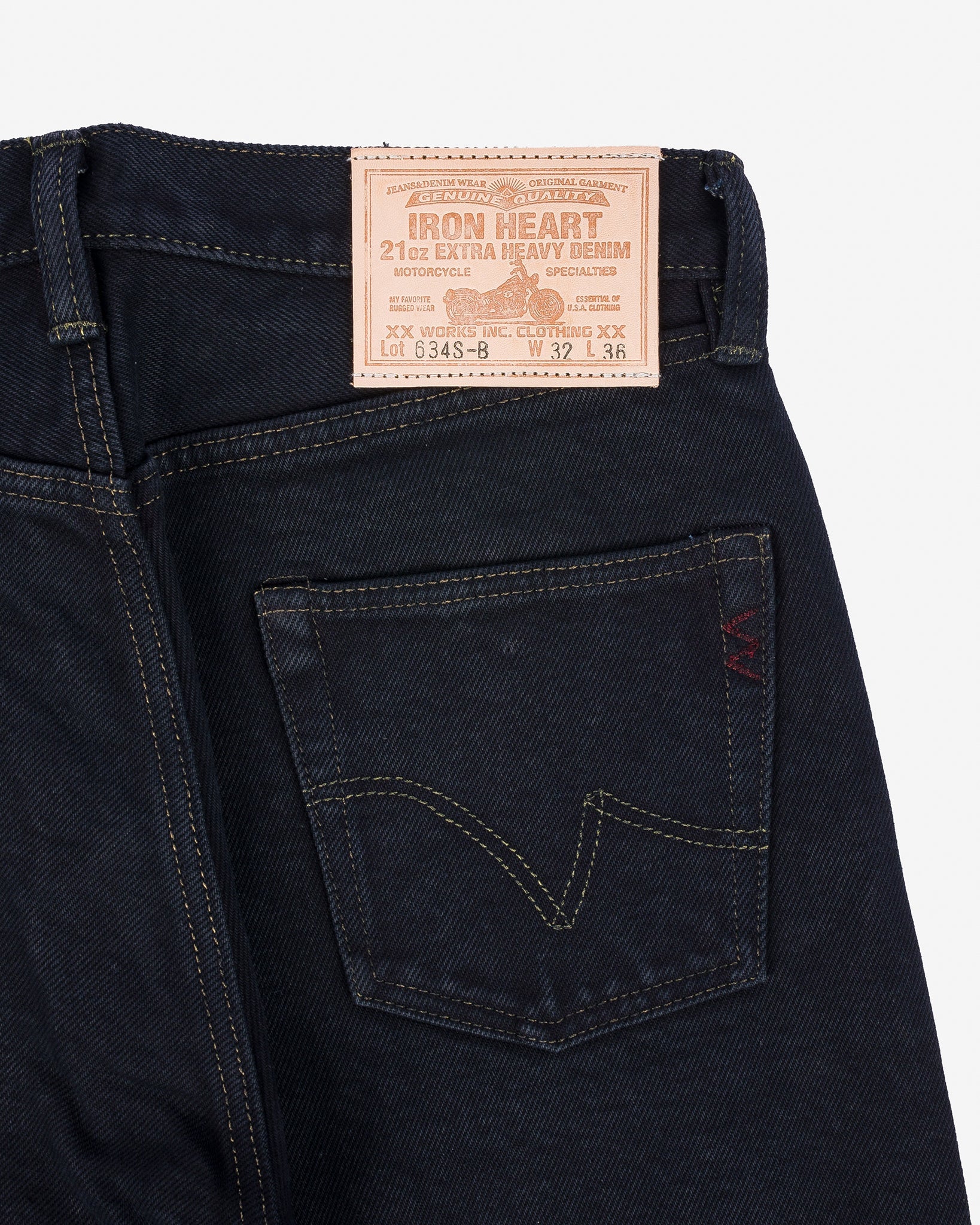 Iron Heart IH-634S-B 21oz Selvedge Denim Straight Cut Jeans - Indigo Overdyed Black