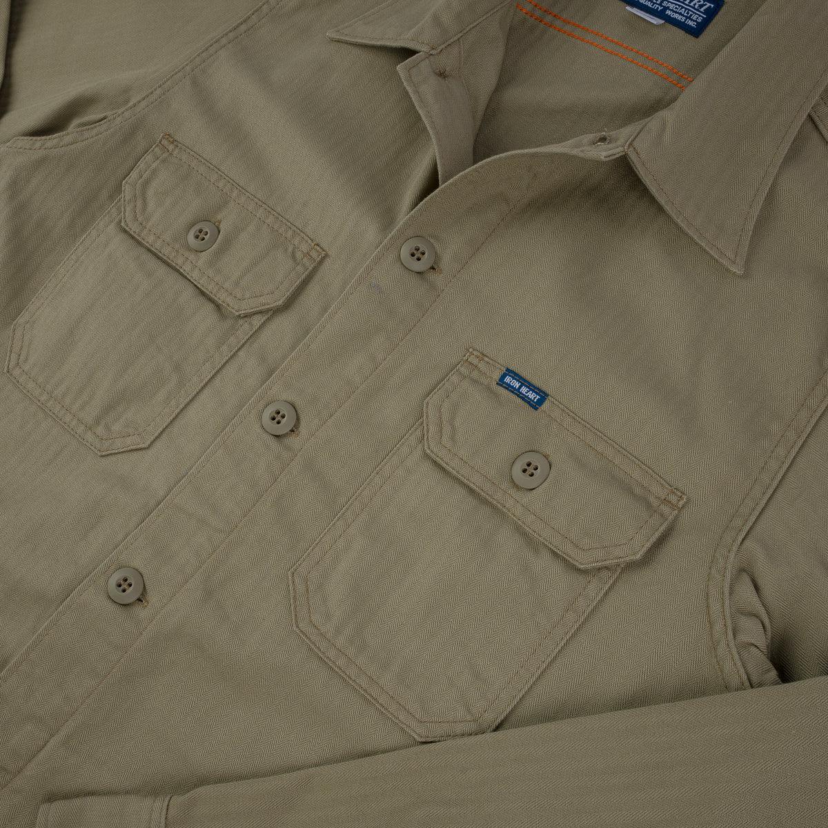 Iron Heart IHSH-385-BEI 9oz Herringbone Military Shirt - Beige