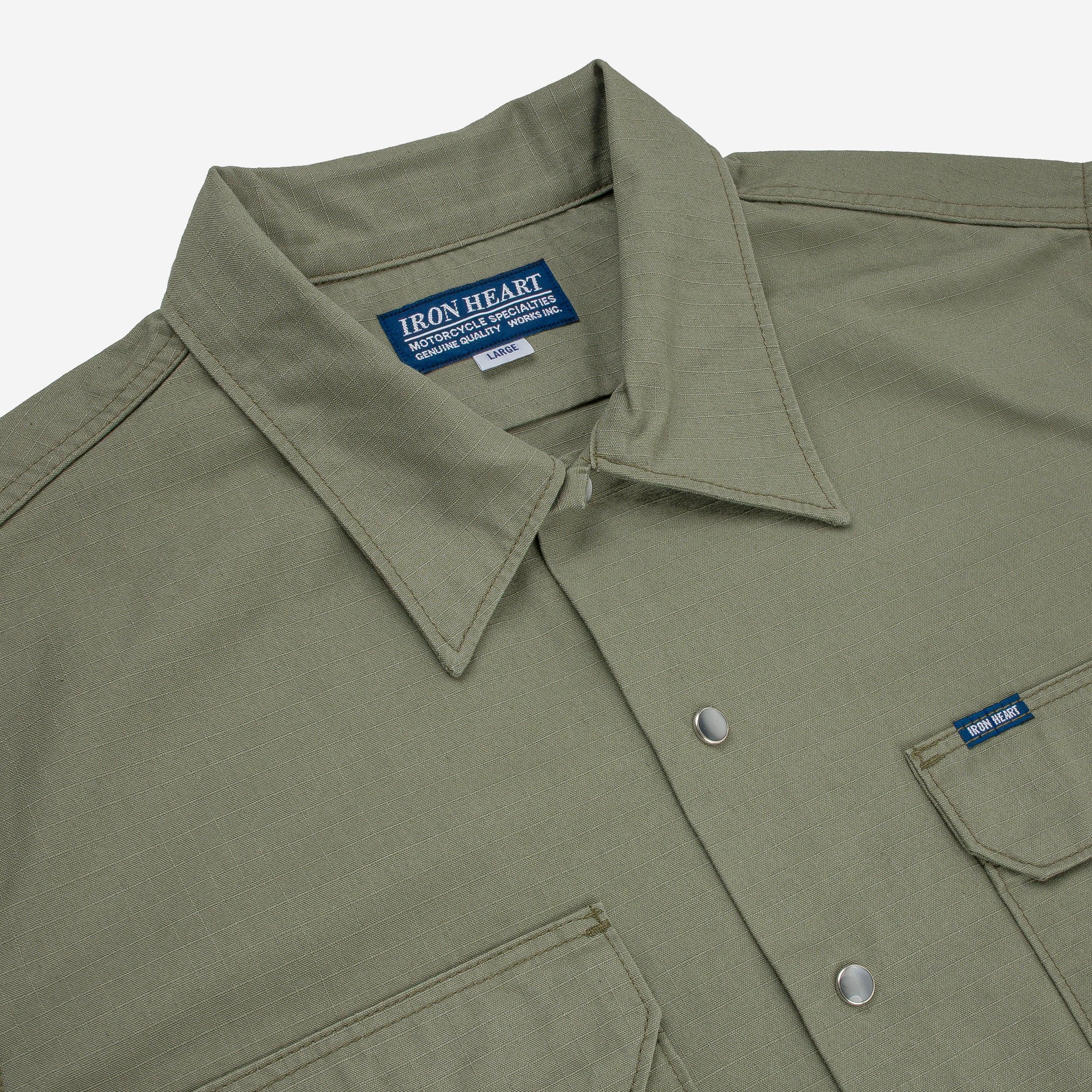 Iron Heart IHSH-415-GRN 8oz Ripstop Short Sleeved Mechanic Shirt -Green