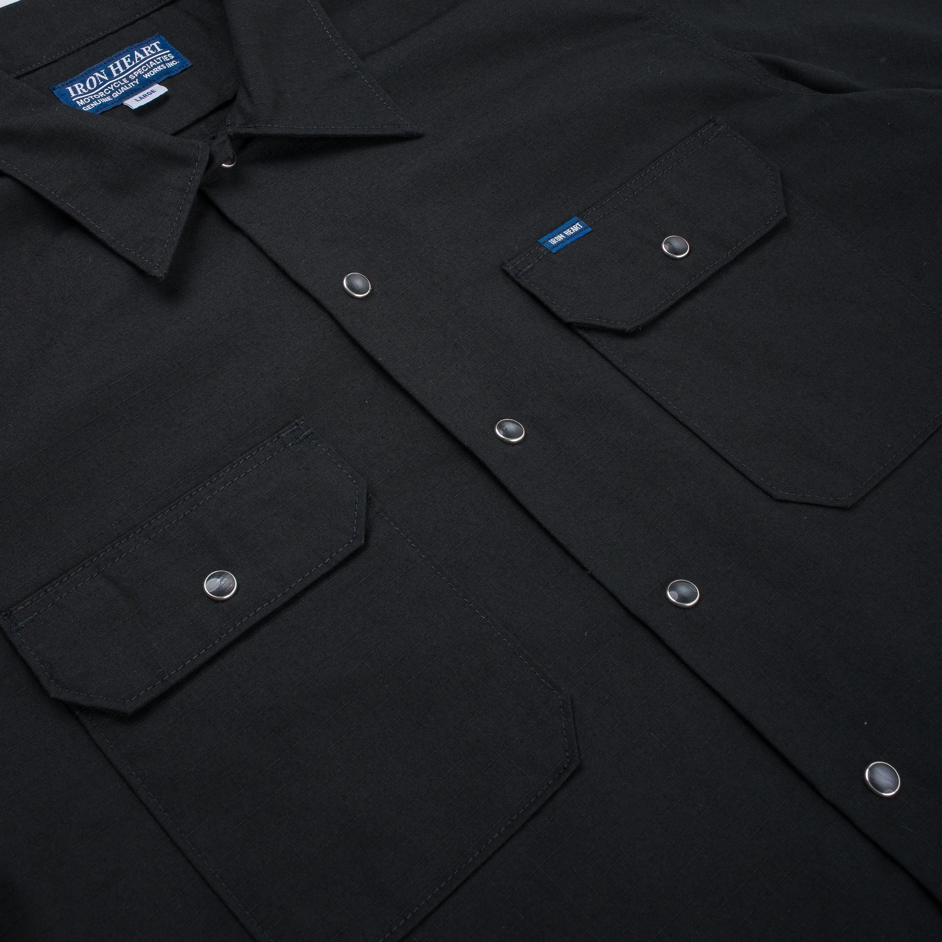 Iron Heart IHSH-415-BLK 8oz Ripstop Short Sleeved Mechanic Shirt - Black