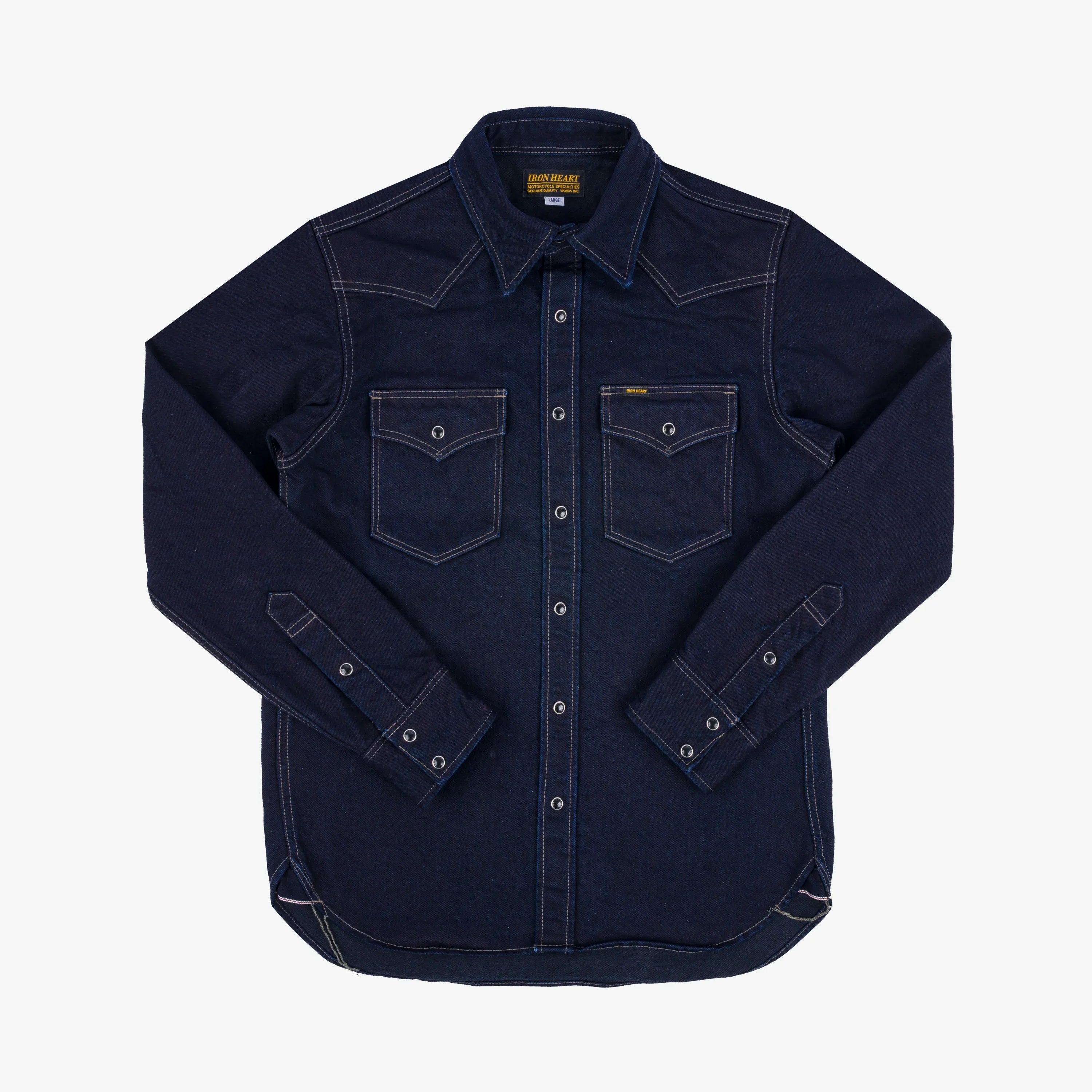 Iron Heart IHSH-295-IB 14oz Selvedge Denim Western Shirt - Indigo/Black