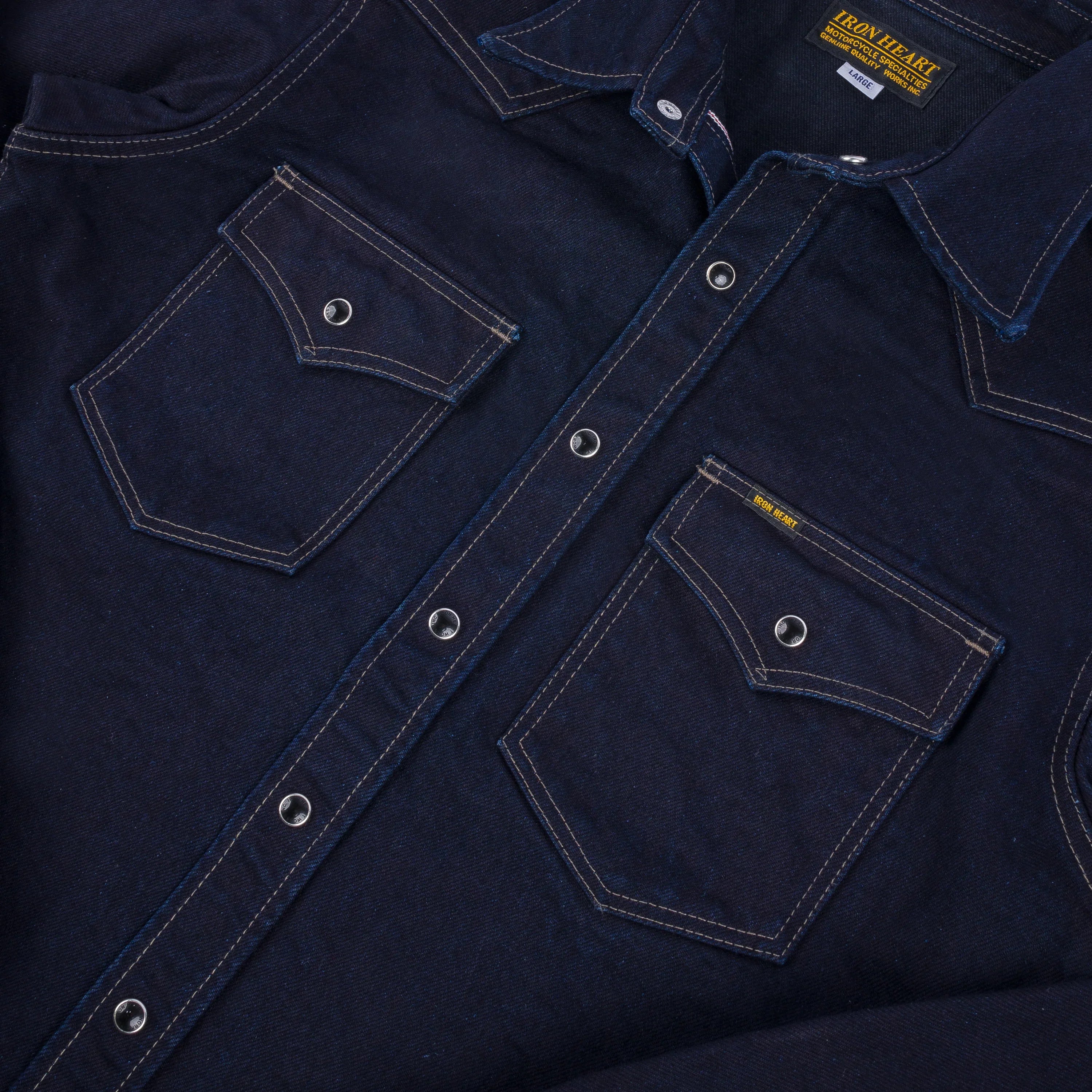 Iron Heart IHSH-295-IB 14oz Selvedge Denim Western Shirt - Indigo/Black