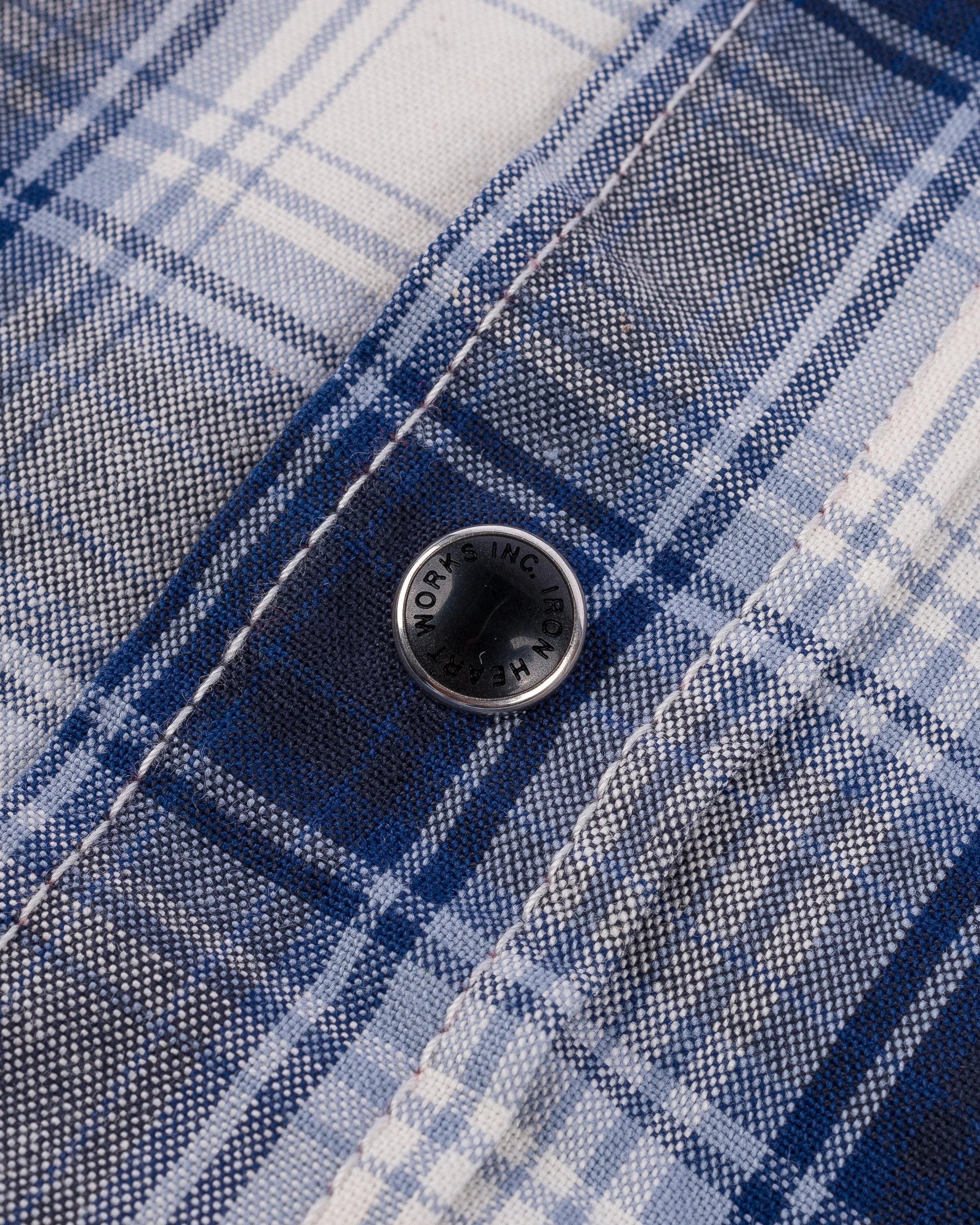 Iron Heart IHSH-418-BLU 5oz Selvedge Short Sleeved Madras Check Western Shirt - Blue