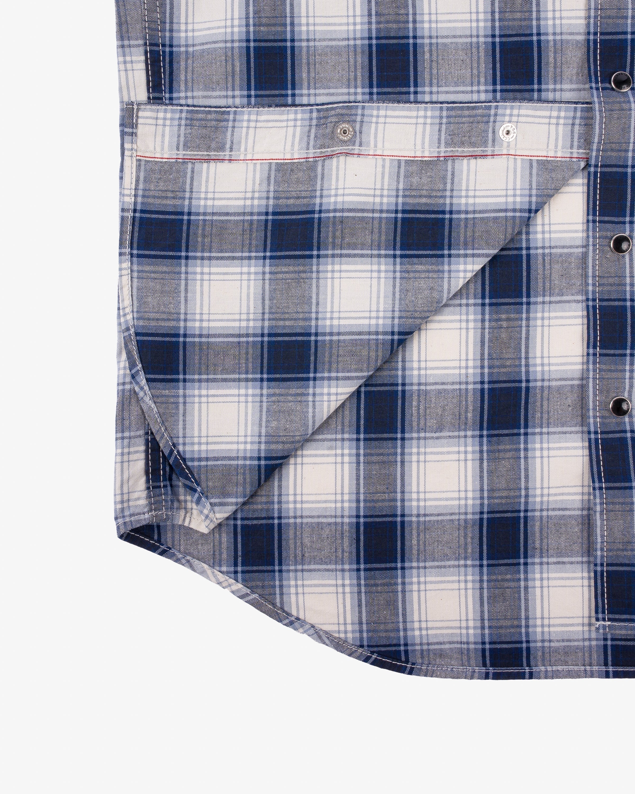 Iron Heart IHSH-418-BLU 5oz Selvedge Short Sleeved Madras Check Western Shirt - Blue