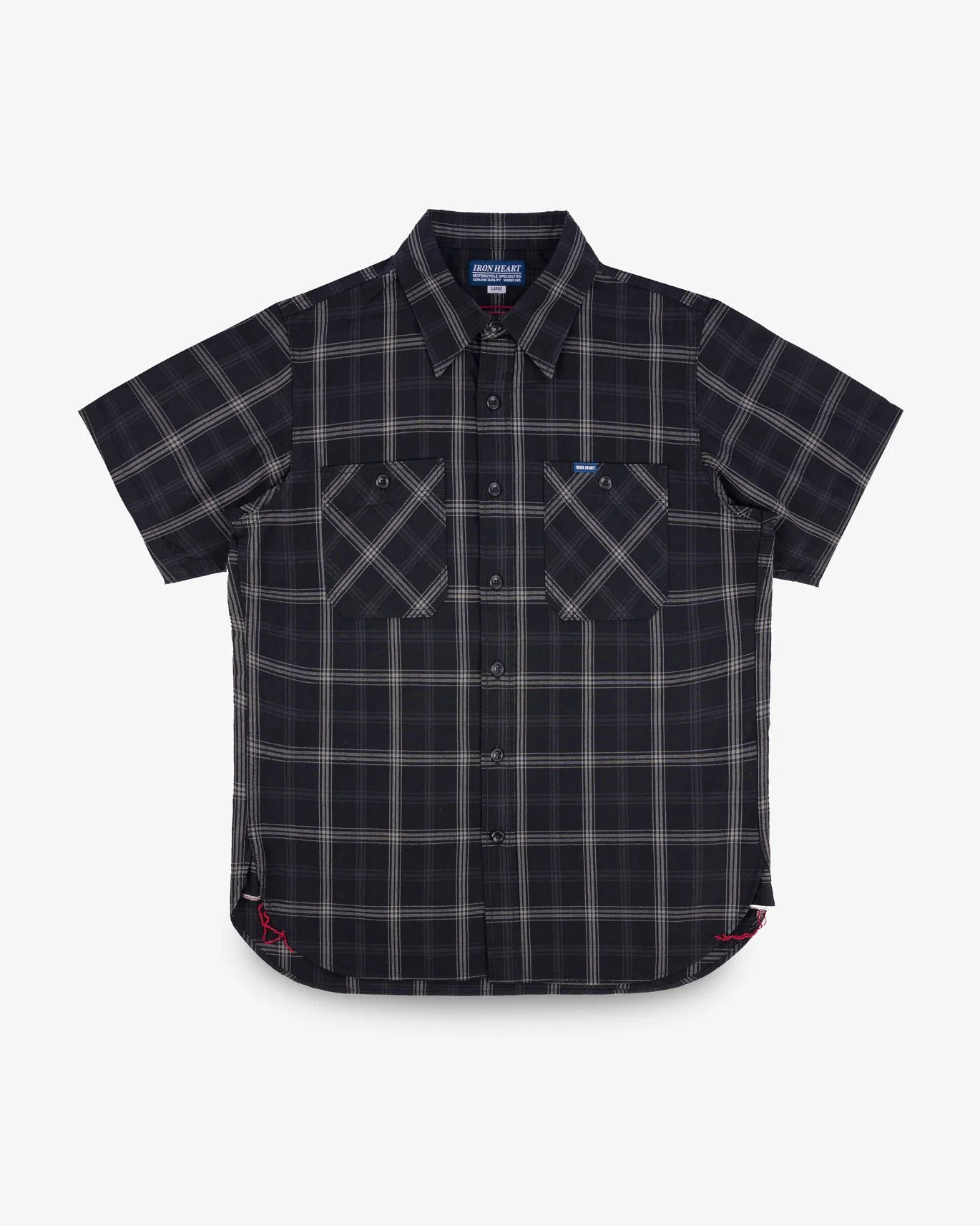 Iron Heart IHSH-419-BLK 5oz Selvedge Short Sleeved Madras Check Work Shirt - Black
